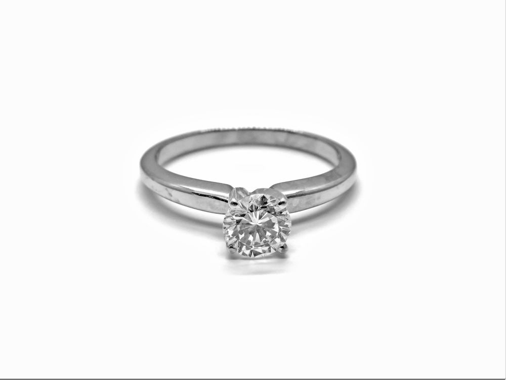 14kt White Gold Round Tiffany Style Solitaire Diamond Engagement Ring