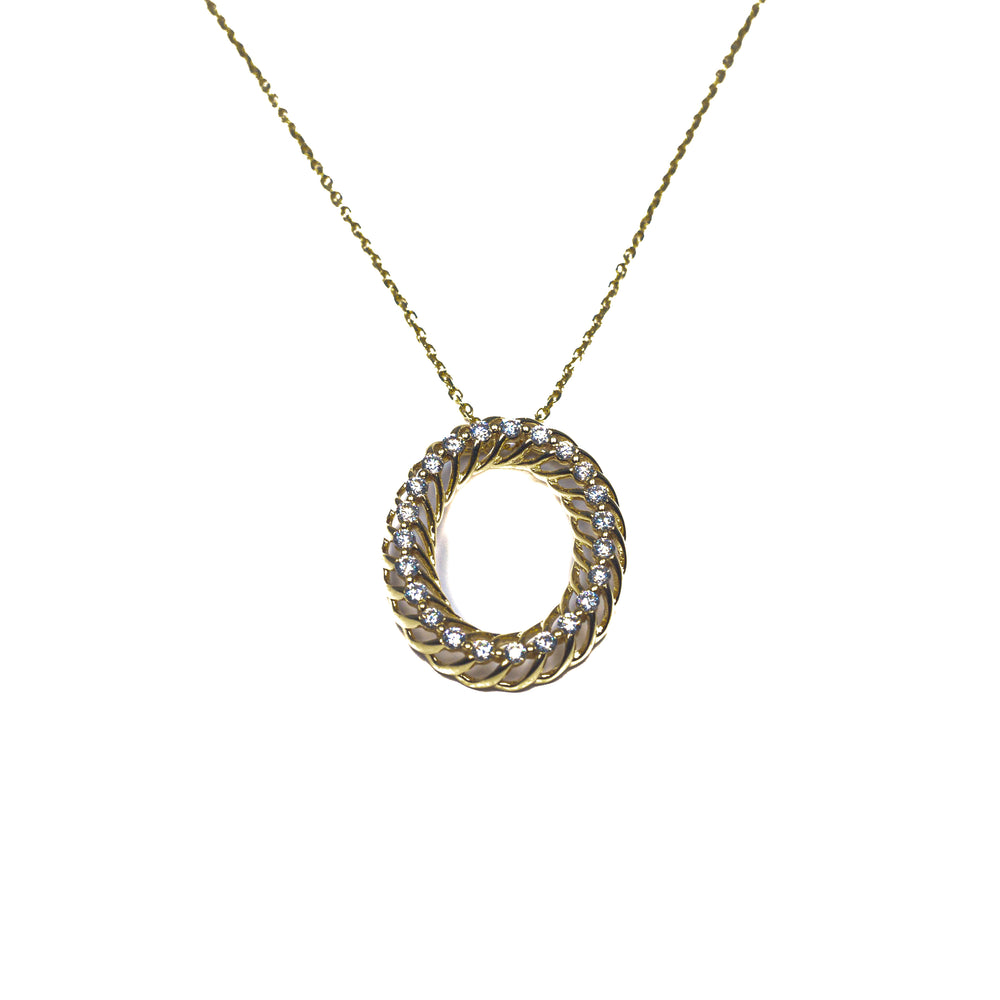 14kt Yellow Gold Diamond Oval Pendant Necklace