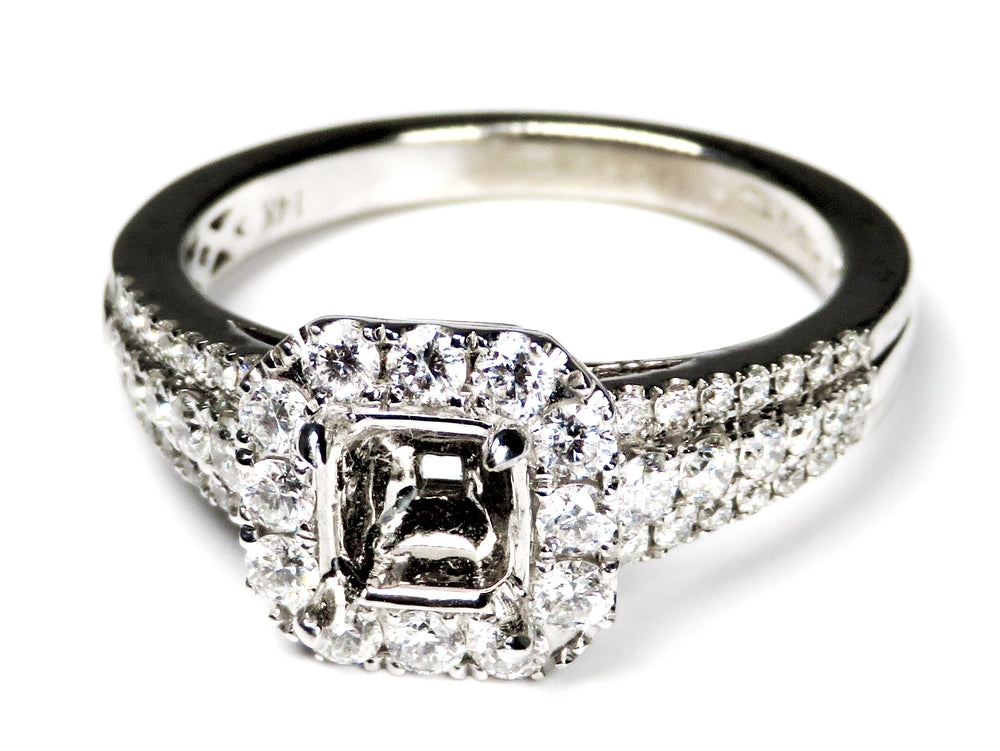14K White Gold Diamond Halo Engagement Ring Mount