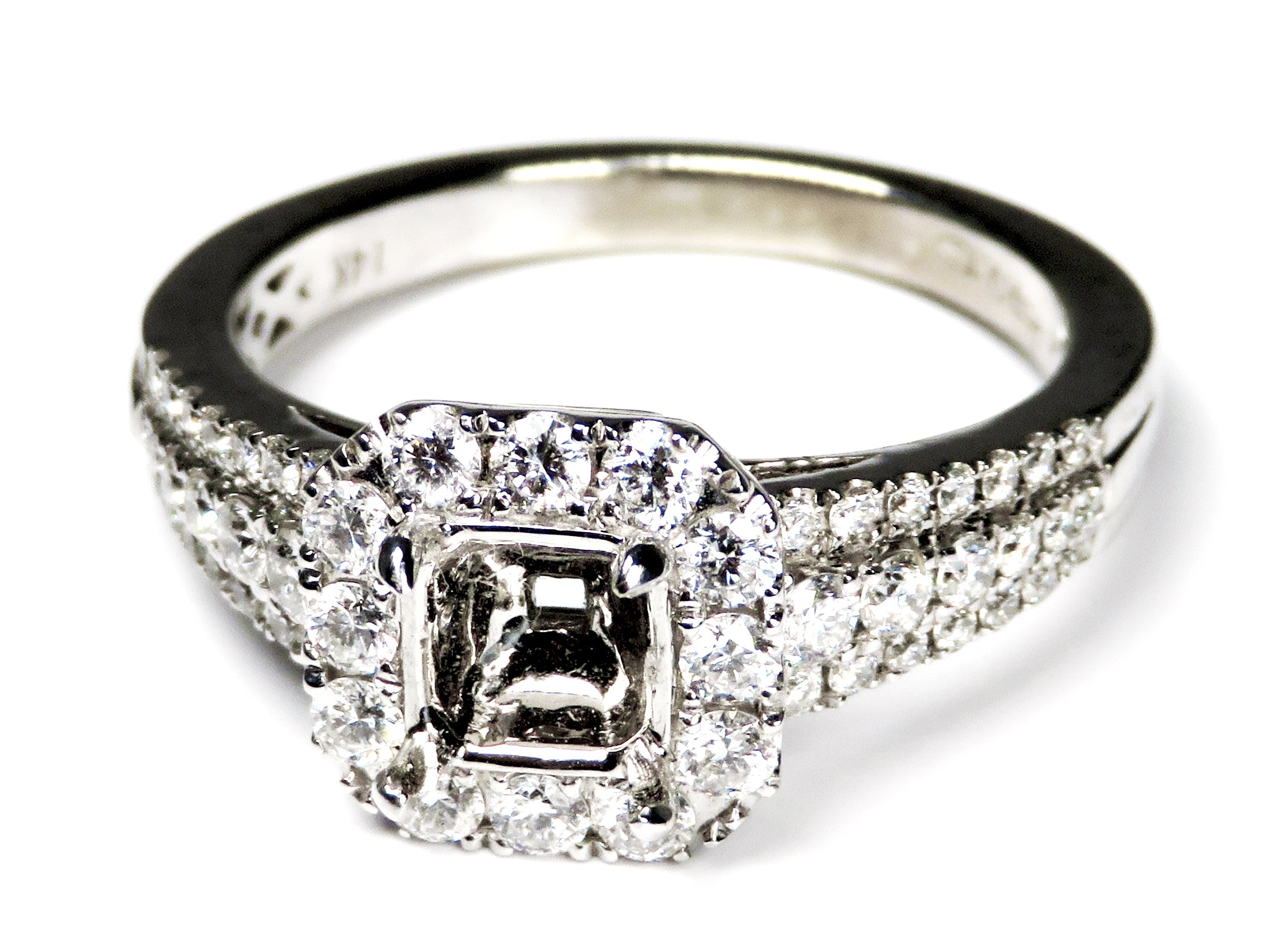 14K White Gold Diamond Halo Engagement Ring Mount