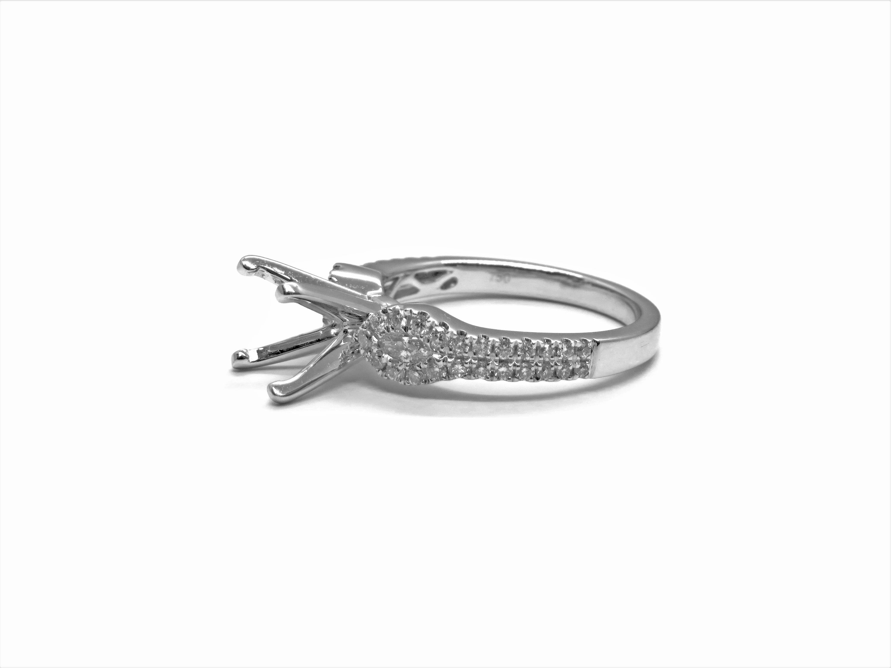 18K White Gold Pavé Diamond Engagement Ring Setting with Marquise Side Stones