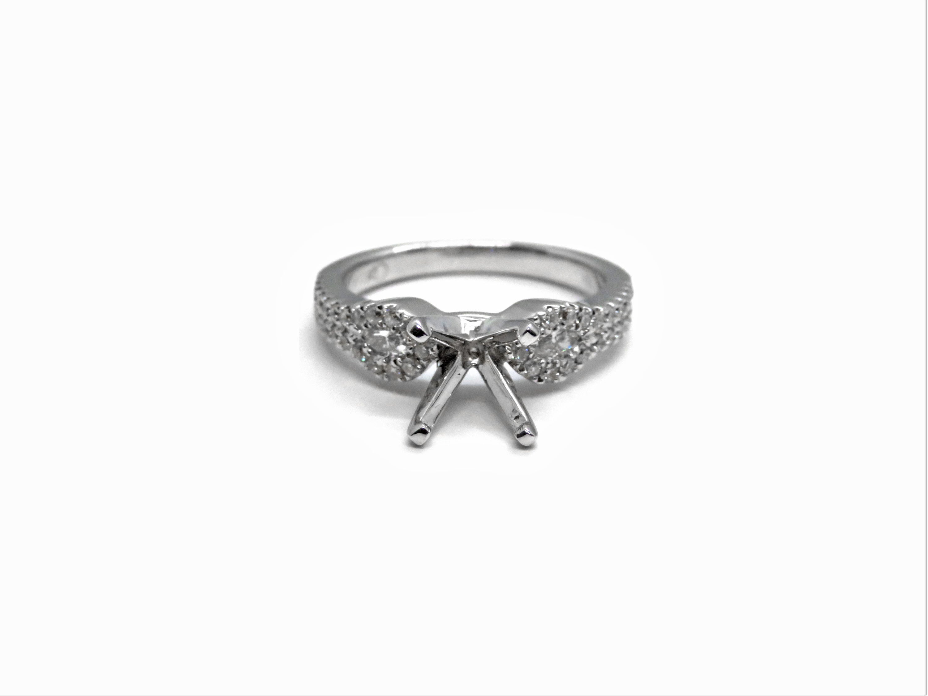 18K White Gold Pavé Diamond Engagement Ring Setting with Marquise Side Stones