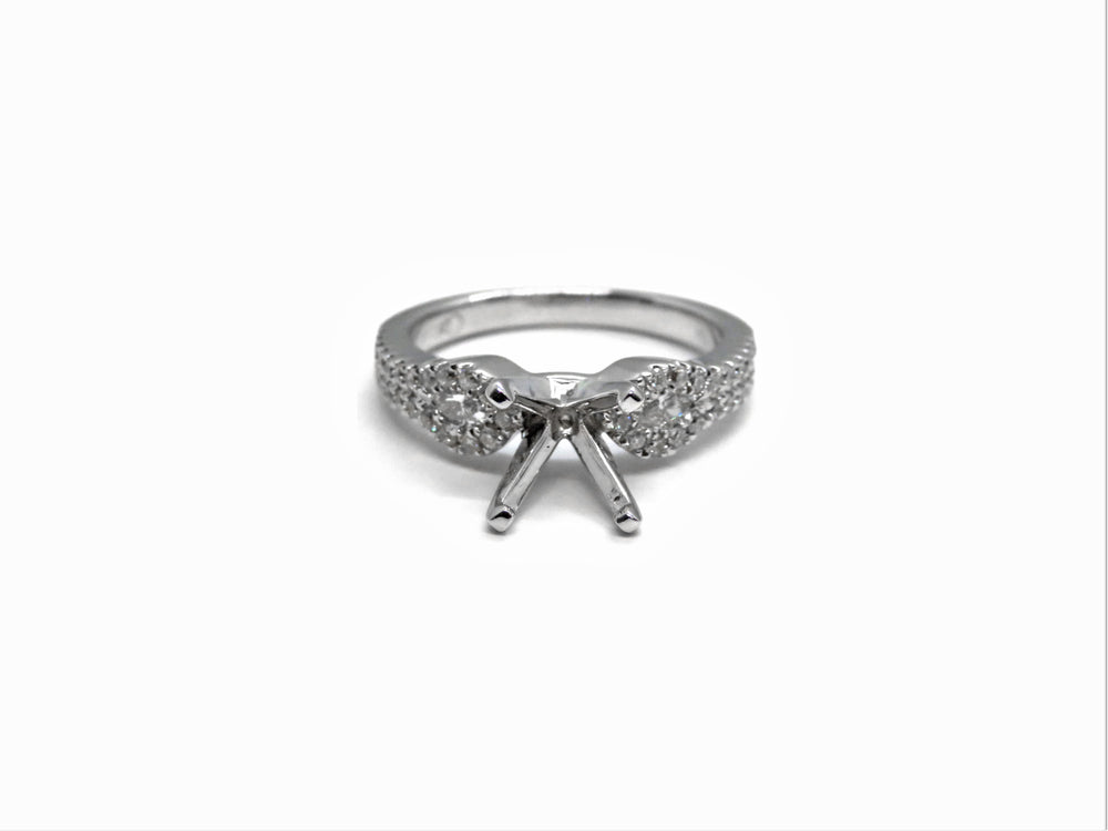 18K White Gold Pavé Diamond Engagement Ring Setting with Marquise Side Stones