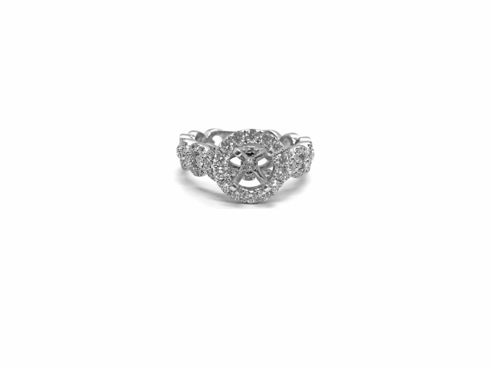 18K White Gold Diamond Chain Link Halo Engagement Ring Mount