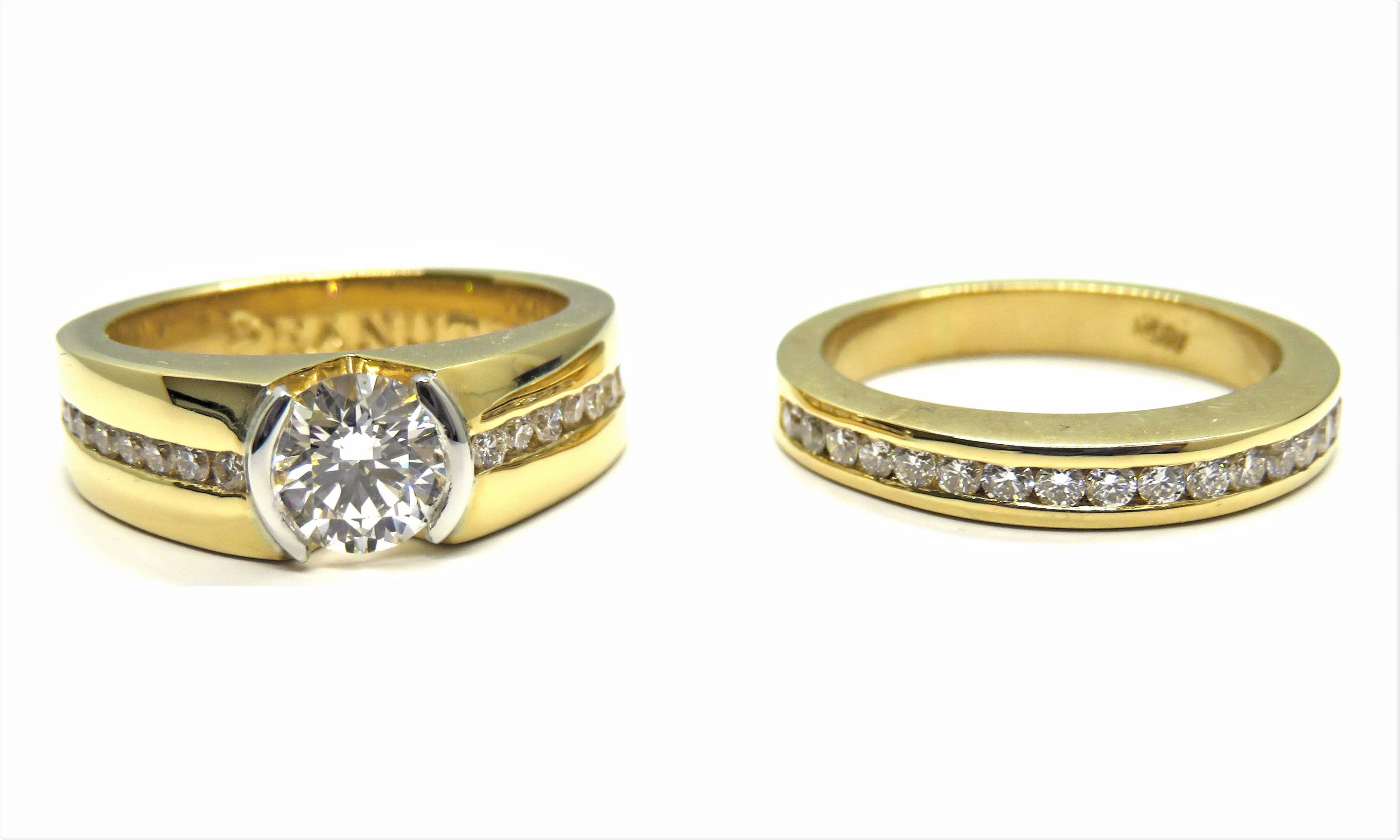 18K Yellow Gold Diamond Engagement Ring & Band Set 0.71ct G/VS2 GIA Certified