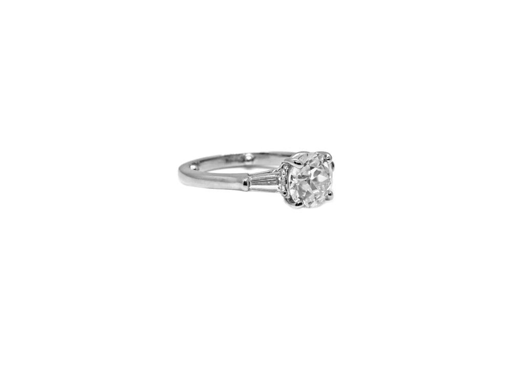 14K White Gold GIA Certified European Cut Diamond Engagement Ring