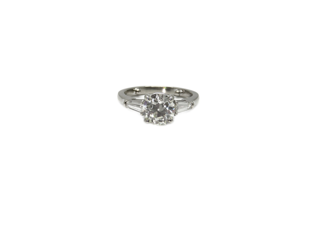 14K White Gold GIA Certified European Cut Diamond Engagement Ring
