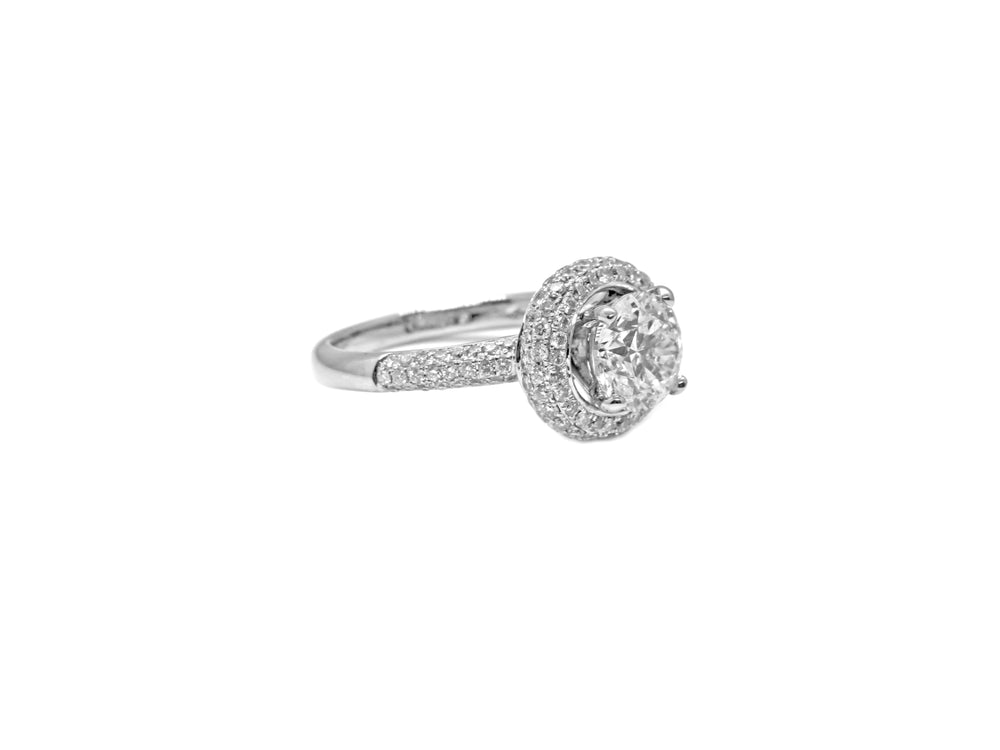 18K White Gold GIA Certified Round Brilliant Diamond Halo Engagement Ring