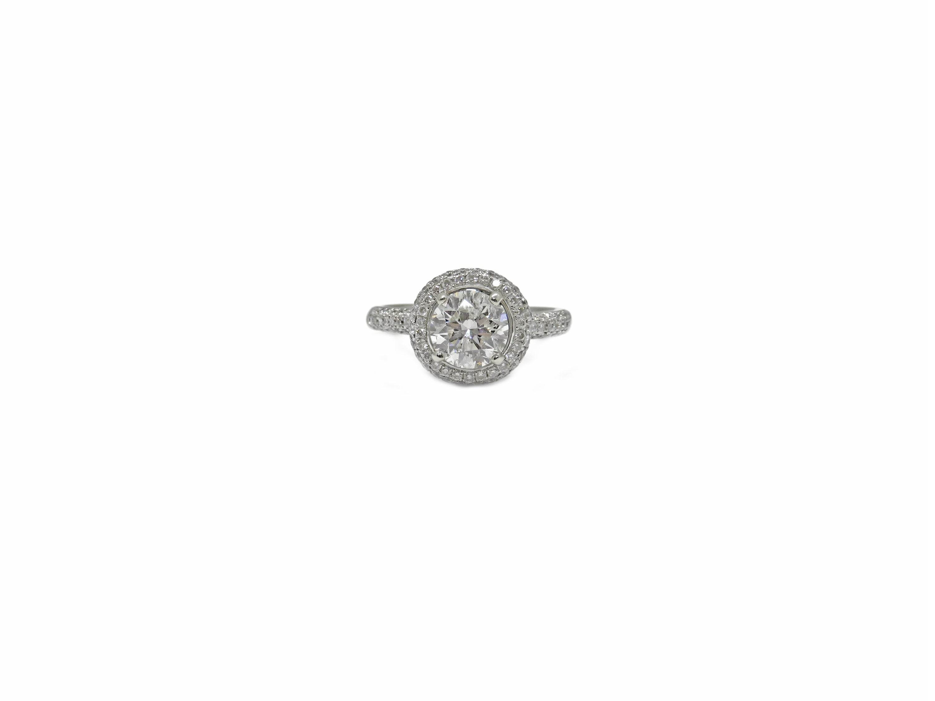 18K White Gold GIA Certified Round Brilliant Diamond Halo Engagement Ring
