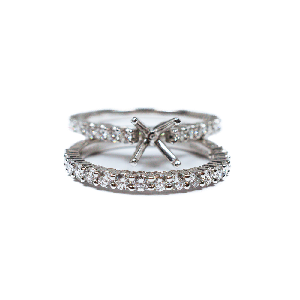 Platinum Diamond Semi Mount Engagement Ring Set 1.12cttw – Baguette & Round Accent Bridal Set