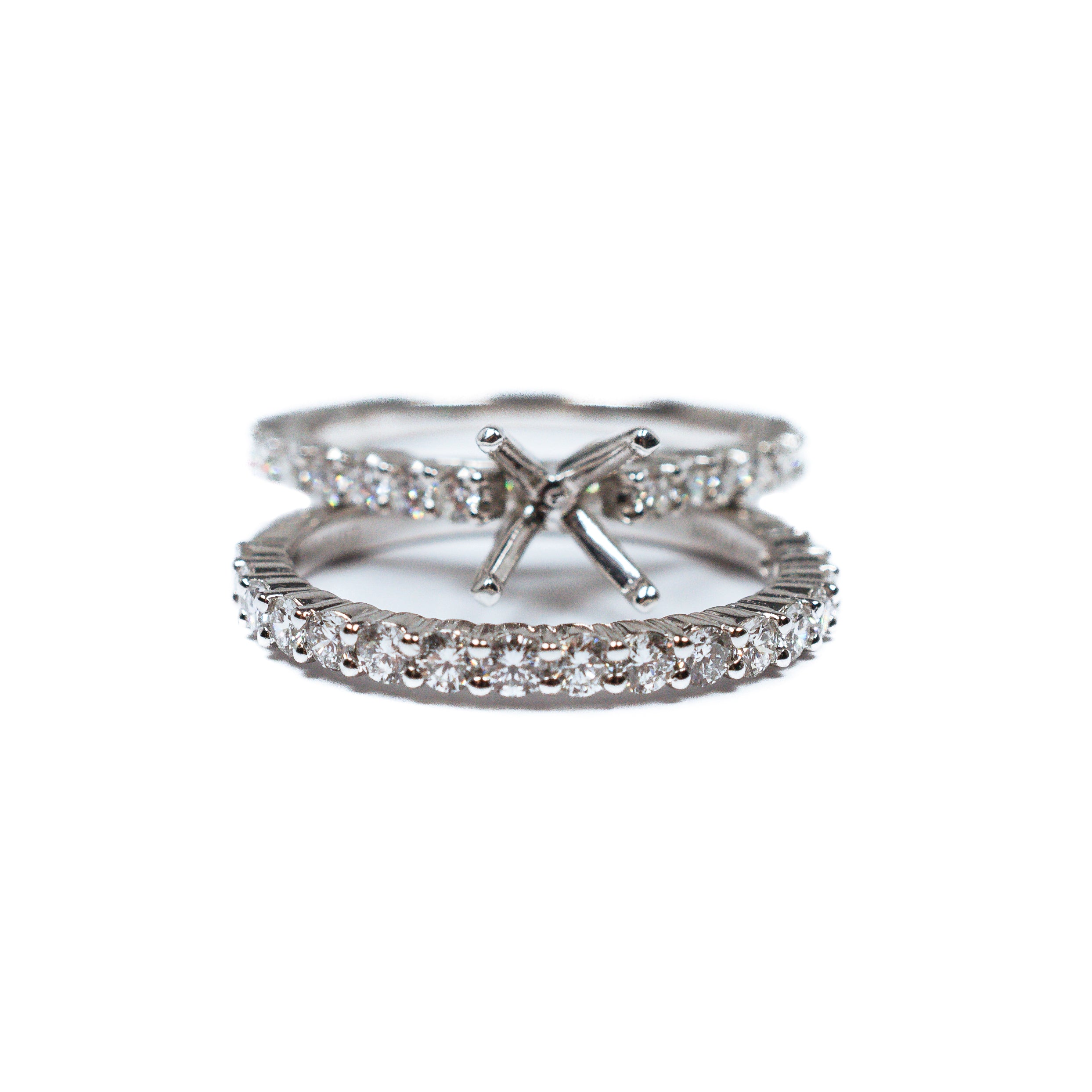 Platinum Diamond Semi Mount Engagement Ring Set 1.12cttw – Baguette & Round Accent Bridal Set