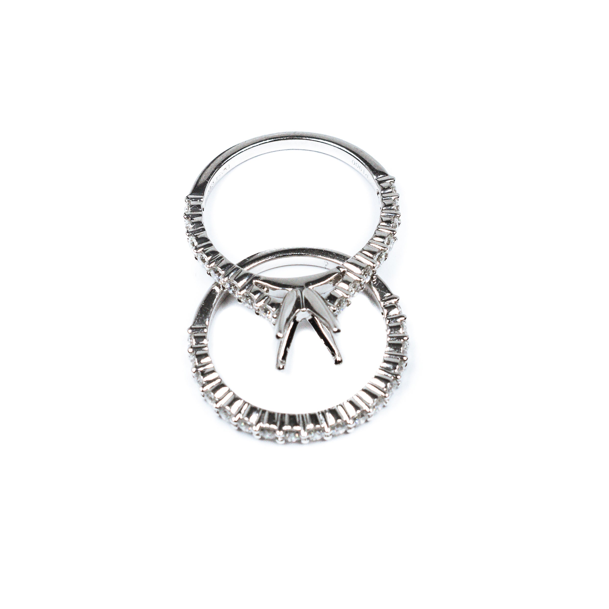 Platinum Diamond Semi Mount Engagement Ring Set 1.12cttw – Baguette & Round Accent Bridal Set