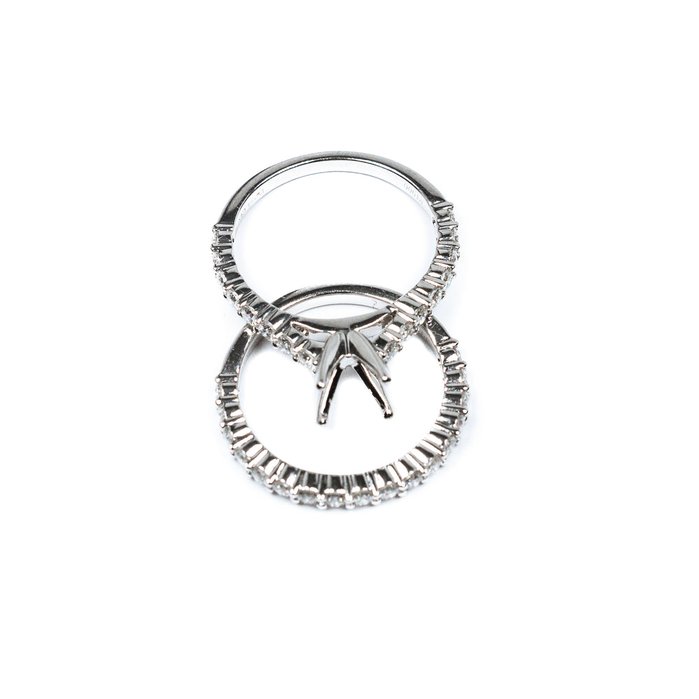 Platinum Diamond Semi Mount Engagement Ring Set 1.12cttw – Baguette & Round Accent Bridal Set