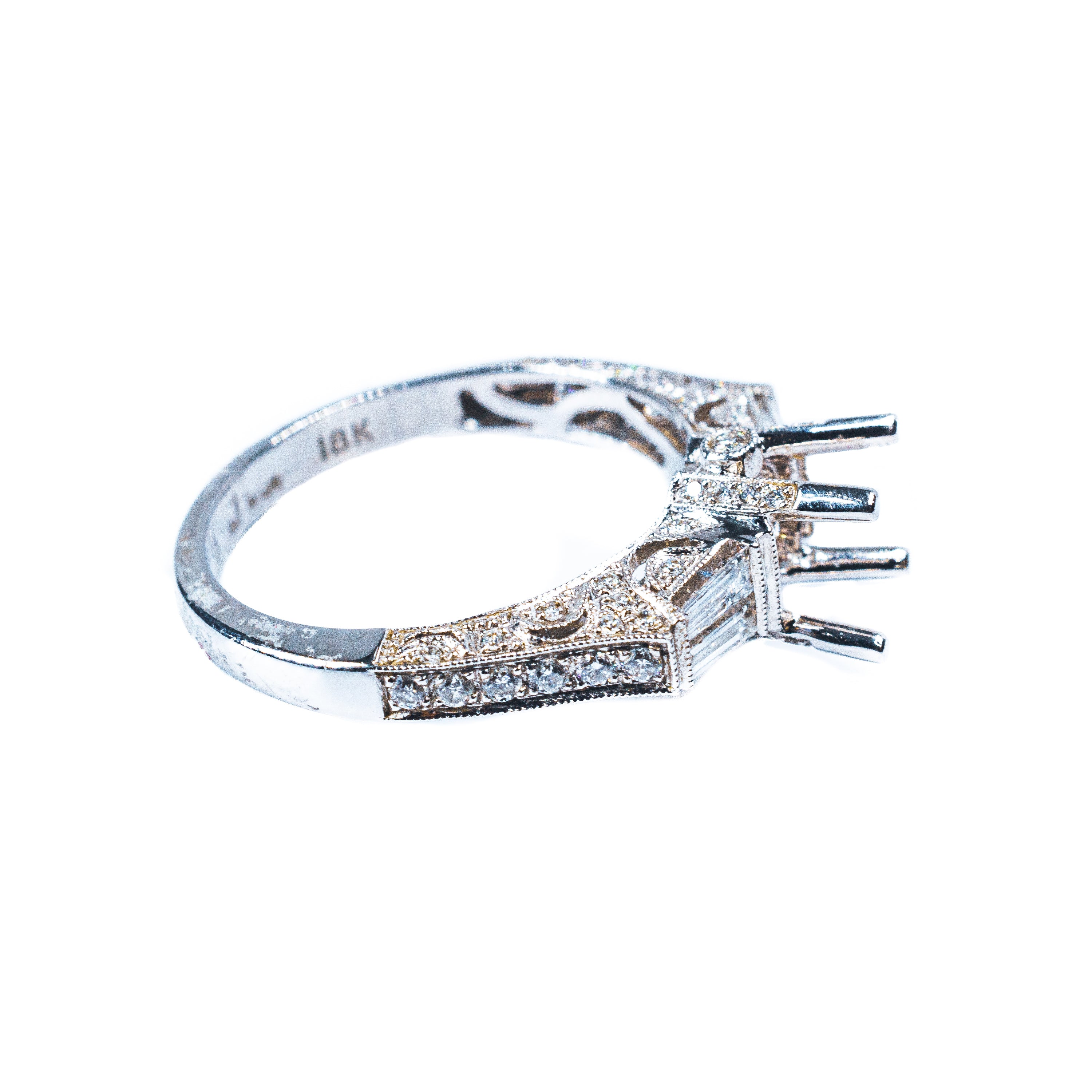 18K White Gold Vintage Style Diamond Engagement Ring Setting
