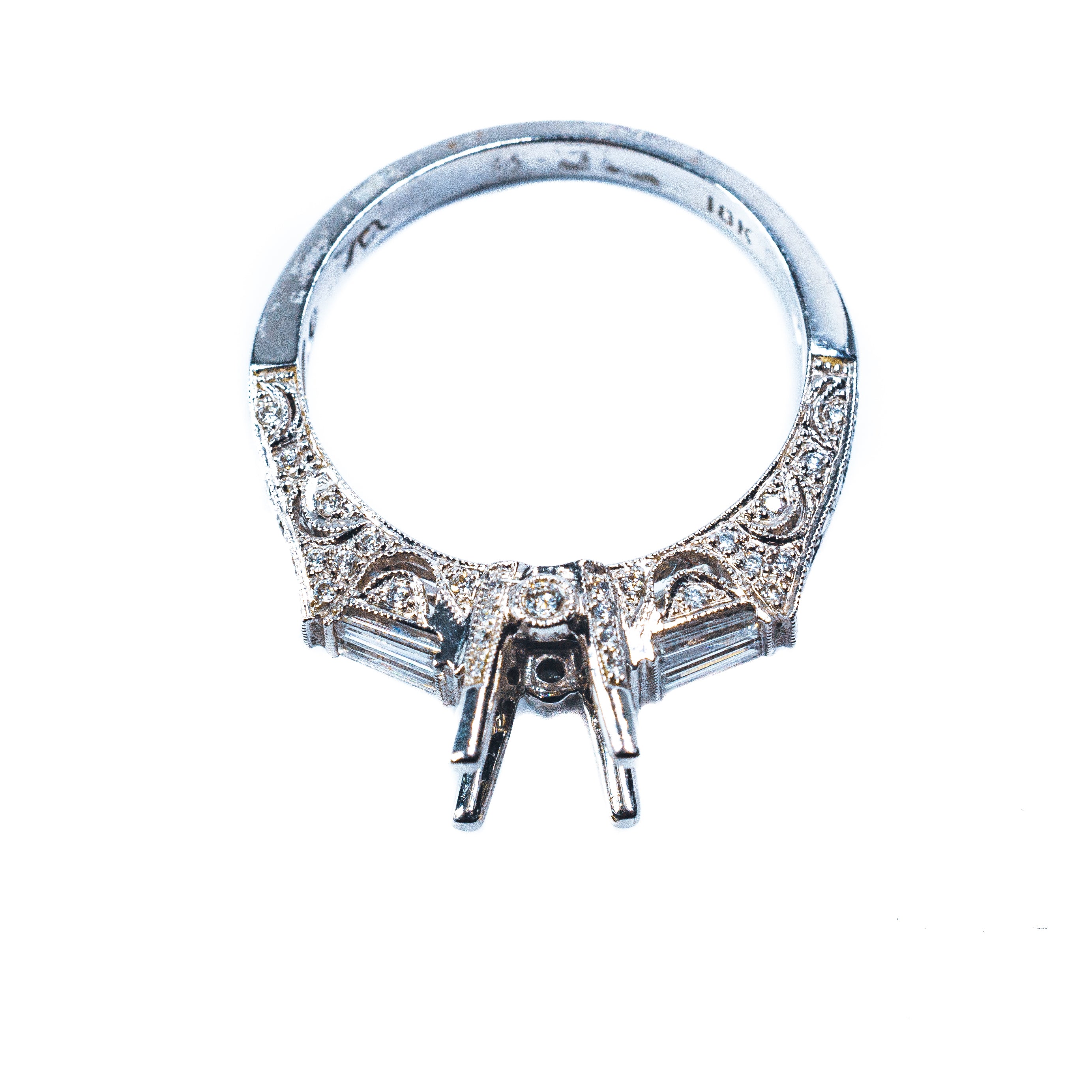 18K White Gold Vintage Style Diamond Engagement Ring Setting