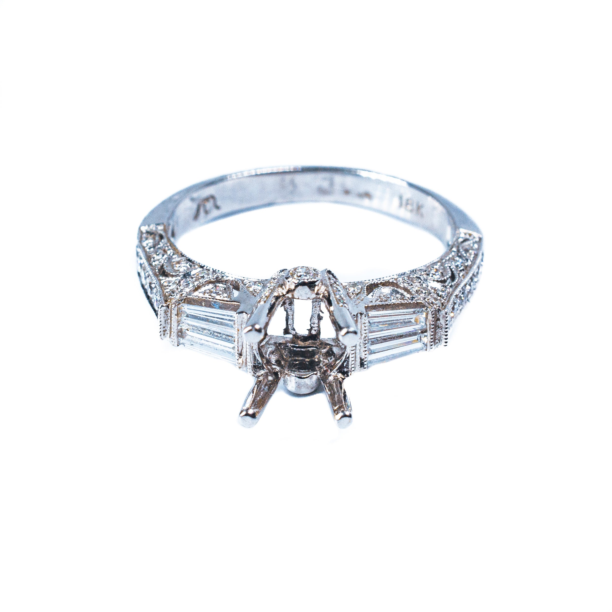 18K White Gold Vintage Style Diamond Engagement Ring Setting