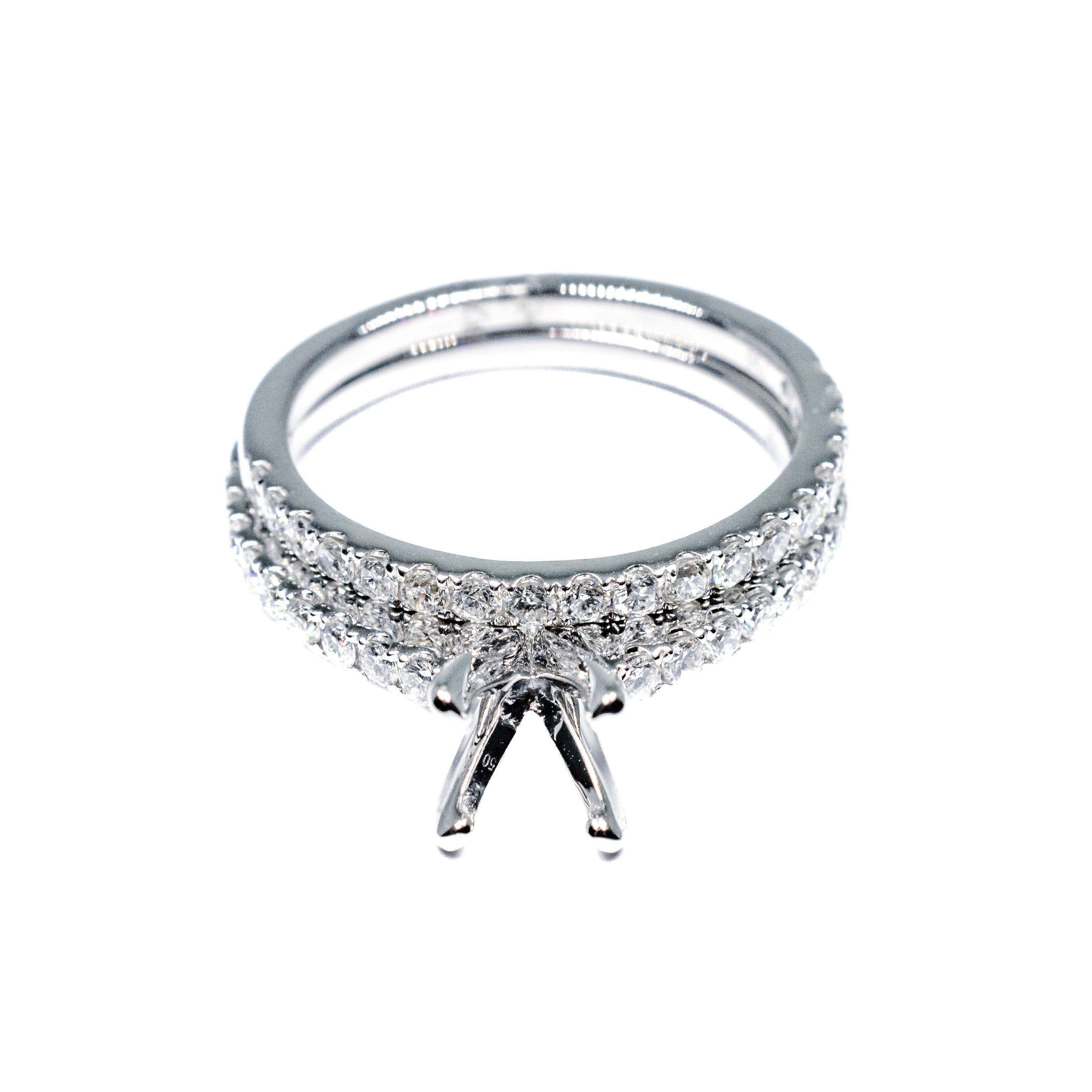 18K White Gold Pavé Diamond Halo Semi-Mount Engagement Ring