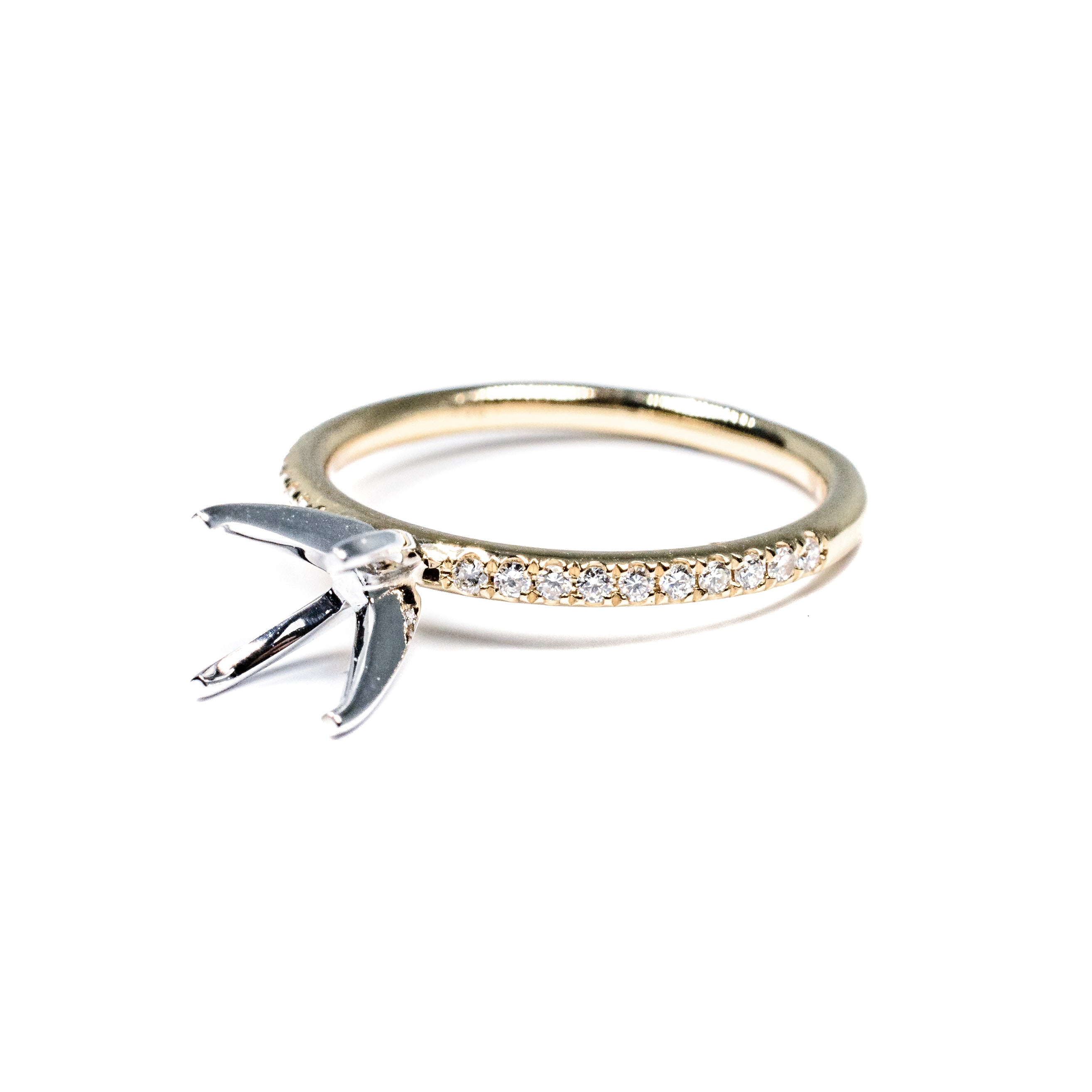 18K Yellow Gold Pavé Diamond Engagement Ring Setting – Semi Mount