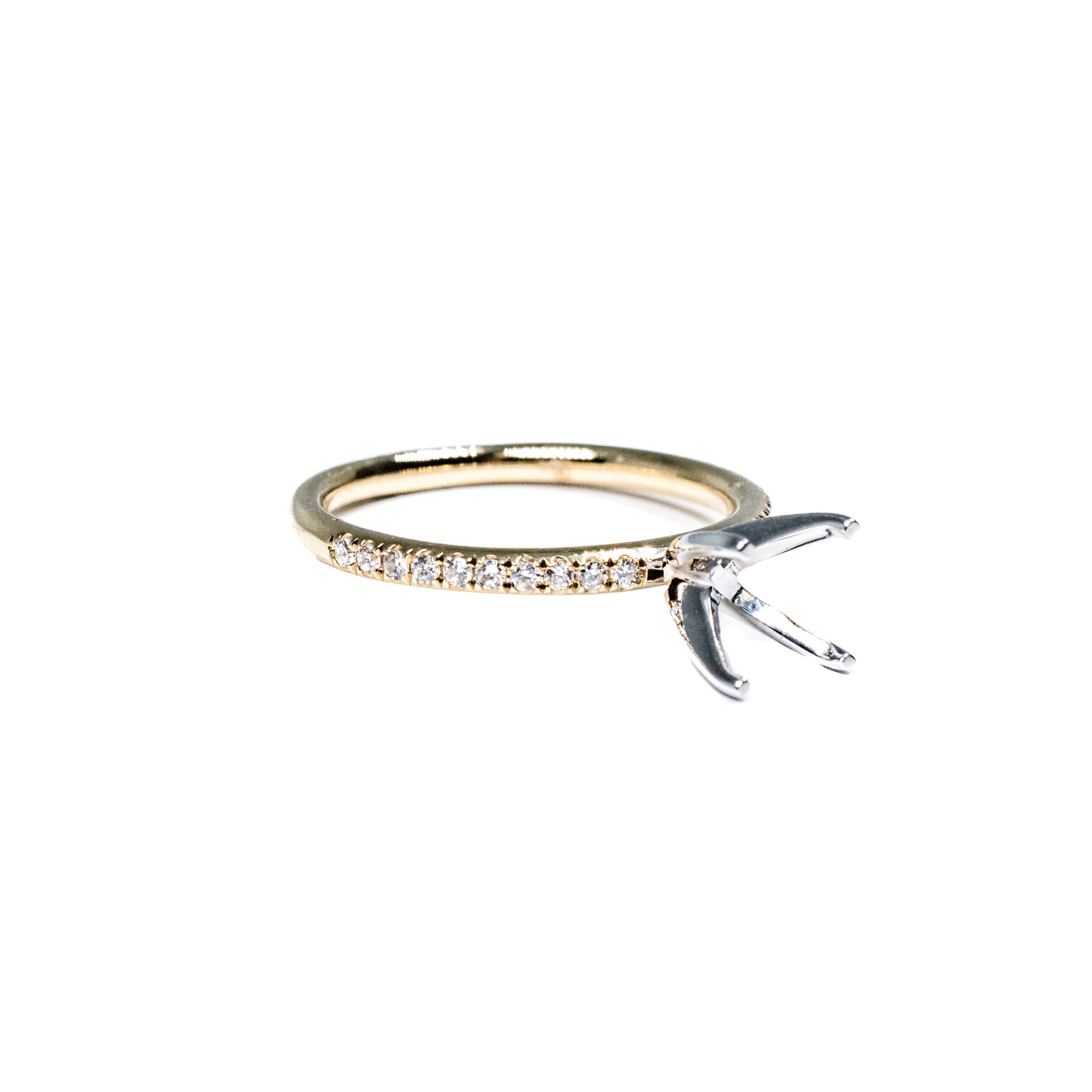 18K Yellow Gold Pavé Diamond Engagement Ring Setting – Semi Mount