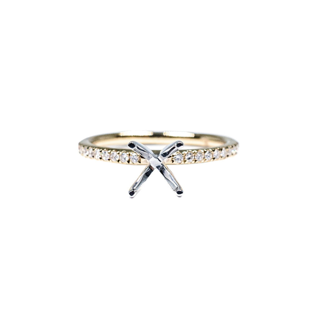 18K Yellow Gold Pavé Diamond Engagement Ring Setting – Semi Mount