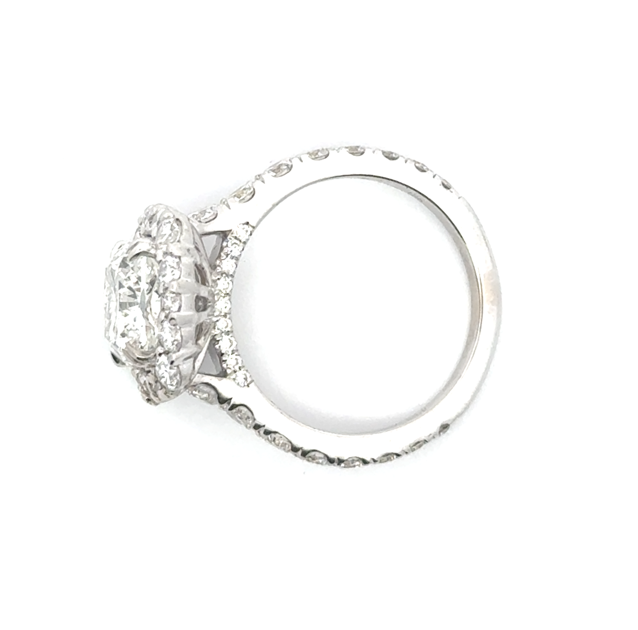 18K White Gold Cushion Diamond Halo Engagement Ring with Side Diamonds