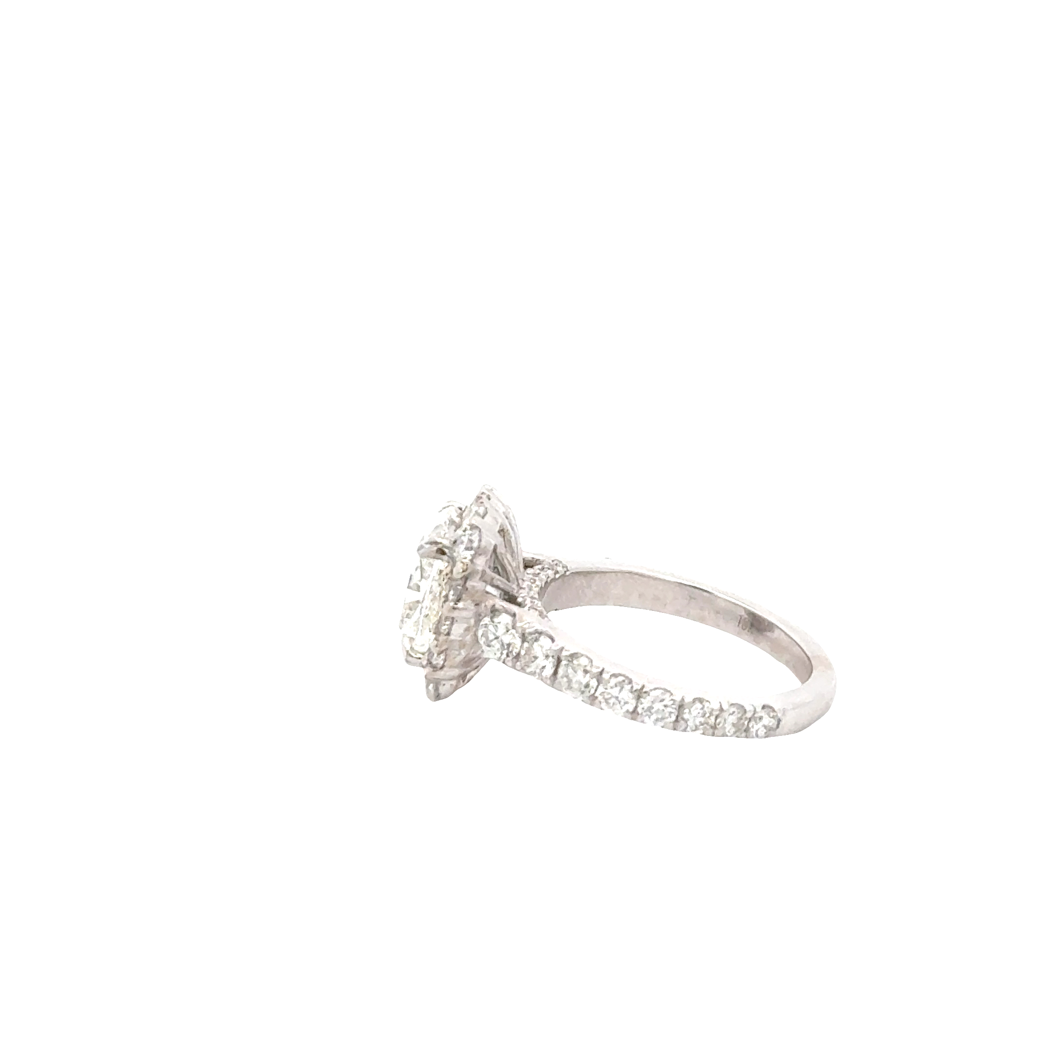 18K White Gold Cushion Diamond Halo Engagement Ring with Side Diamonds