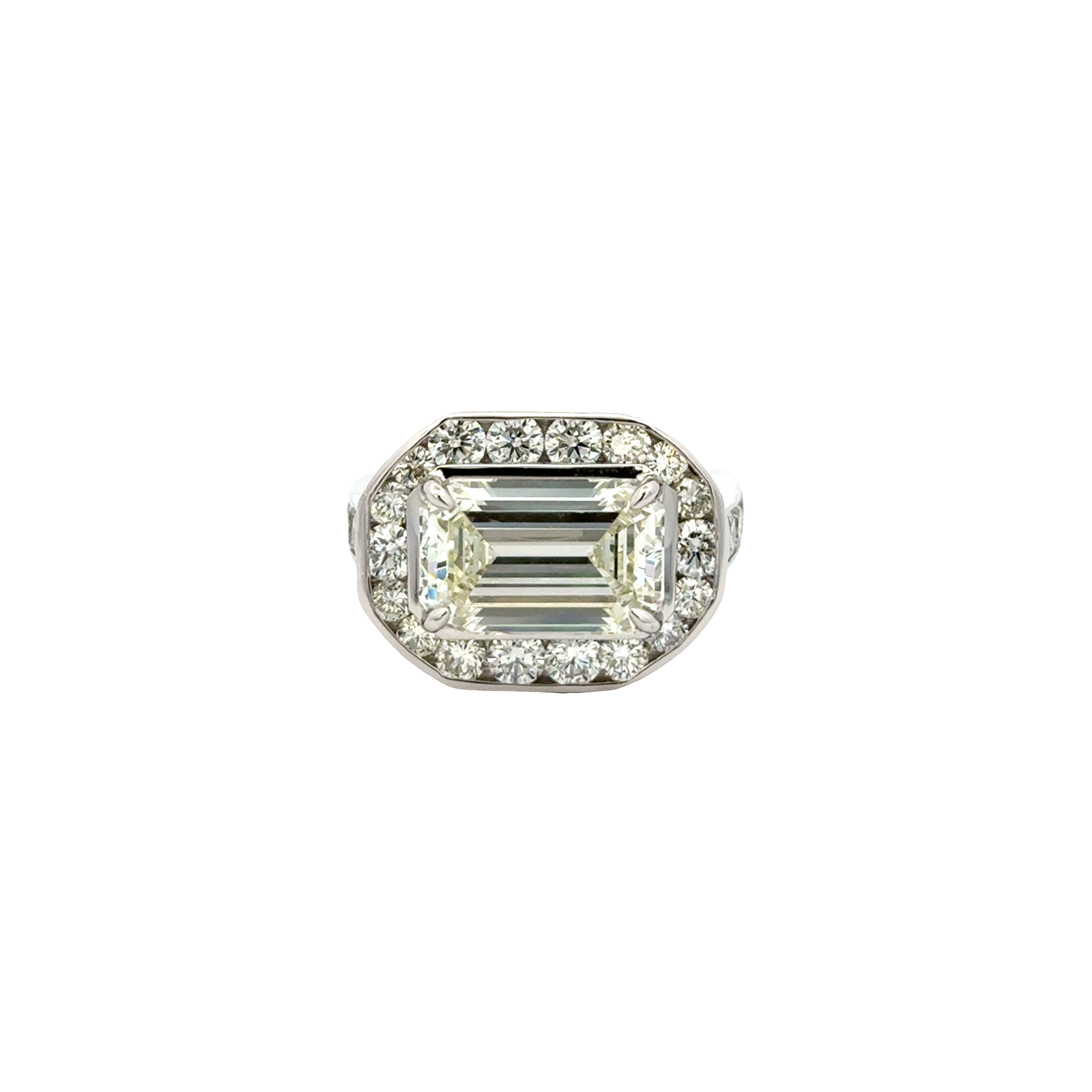 Platinum Emerald Cut Diamond Ring 6.21ct GIA M VS2 8.42 Carat Total