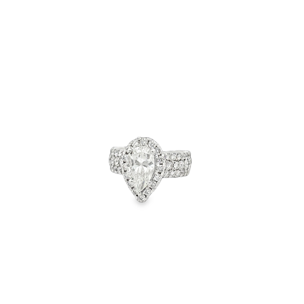 Estate 14K White Gold Pear Shape Diamond Ring 5.50cttw Halo & Triple Band