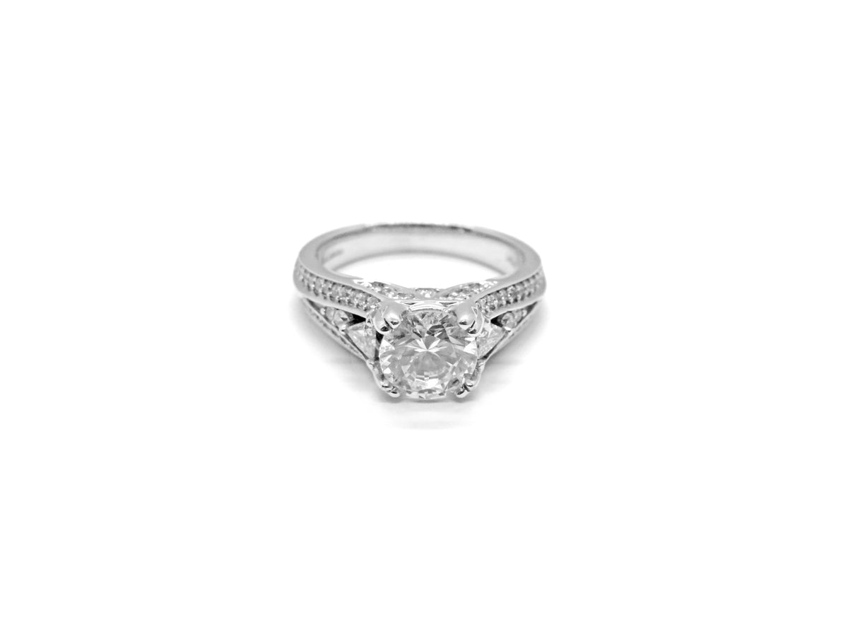 14K White Gold ArtCarved Diamond Engagement Ring Mount