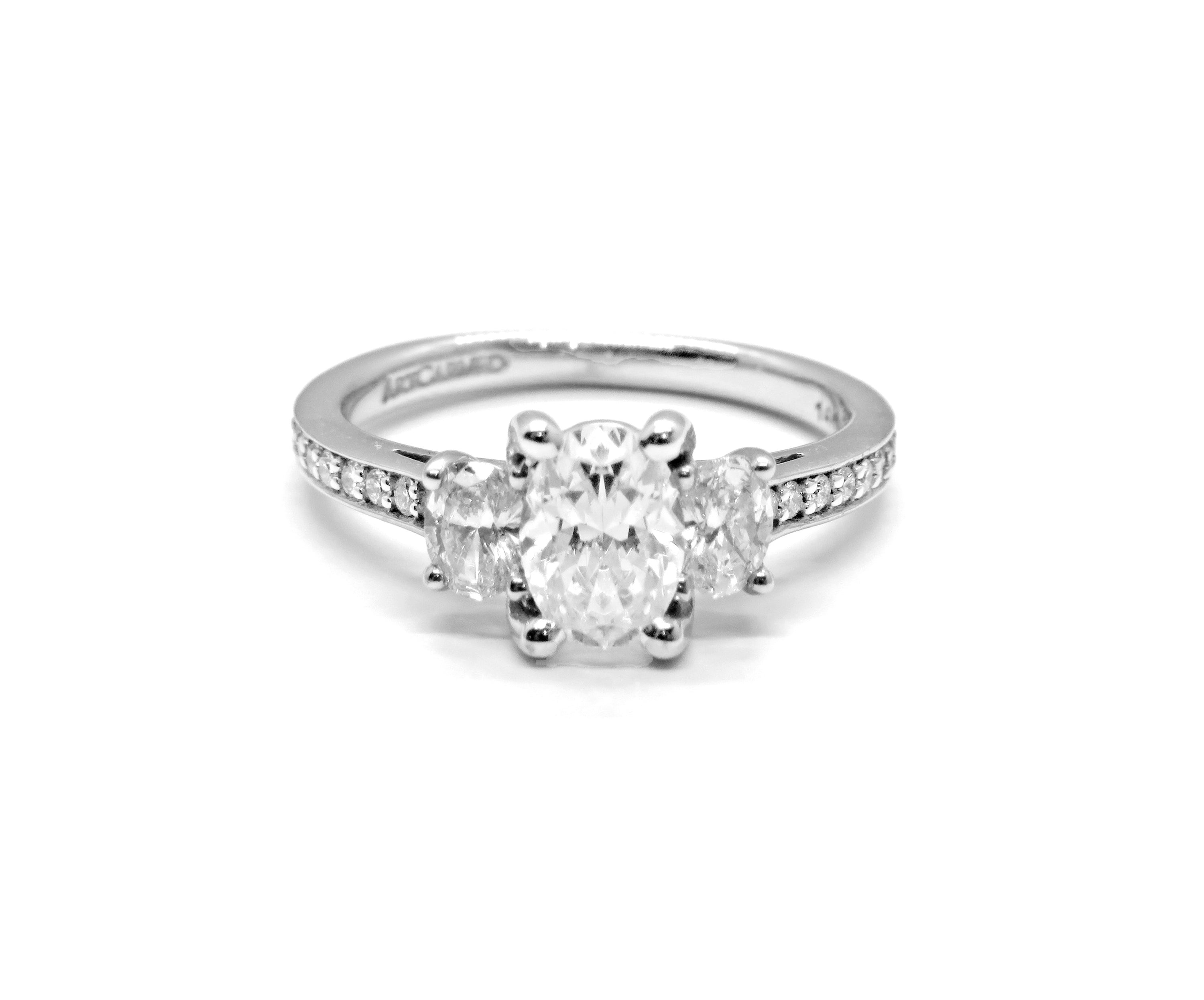 14K White Gold Three-Stone Diamond Semi-Mount Engagement Ring