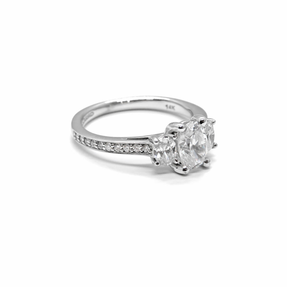 14K White Gold Three-Stone Diamond Semi-Mount Engagement Ring