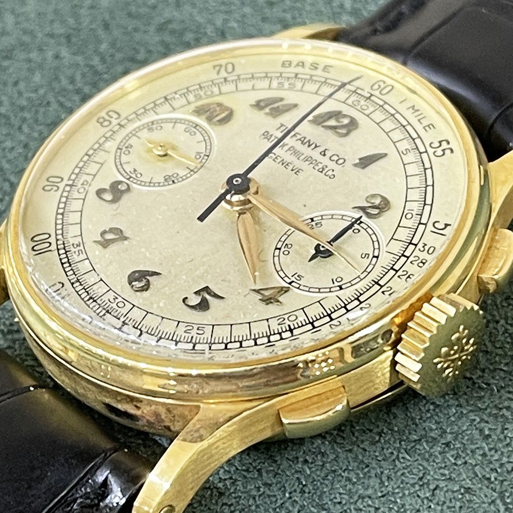 18k Yellow Gold Vintage Chronograph 33mm Tiffany Dial Breguet Numerals. 130J