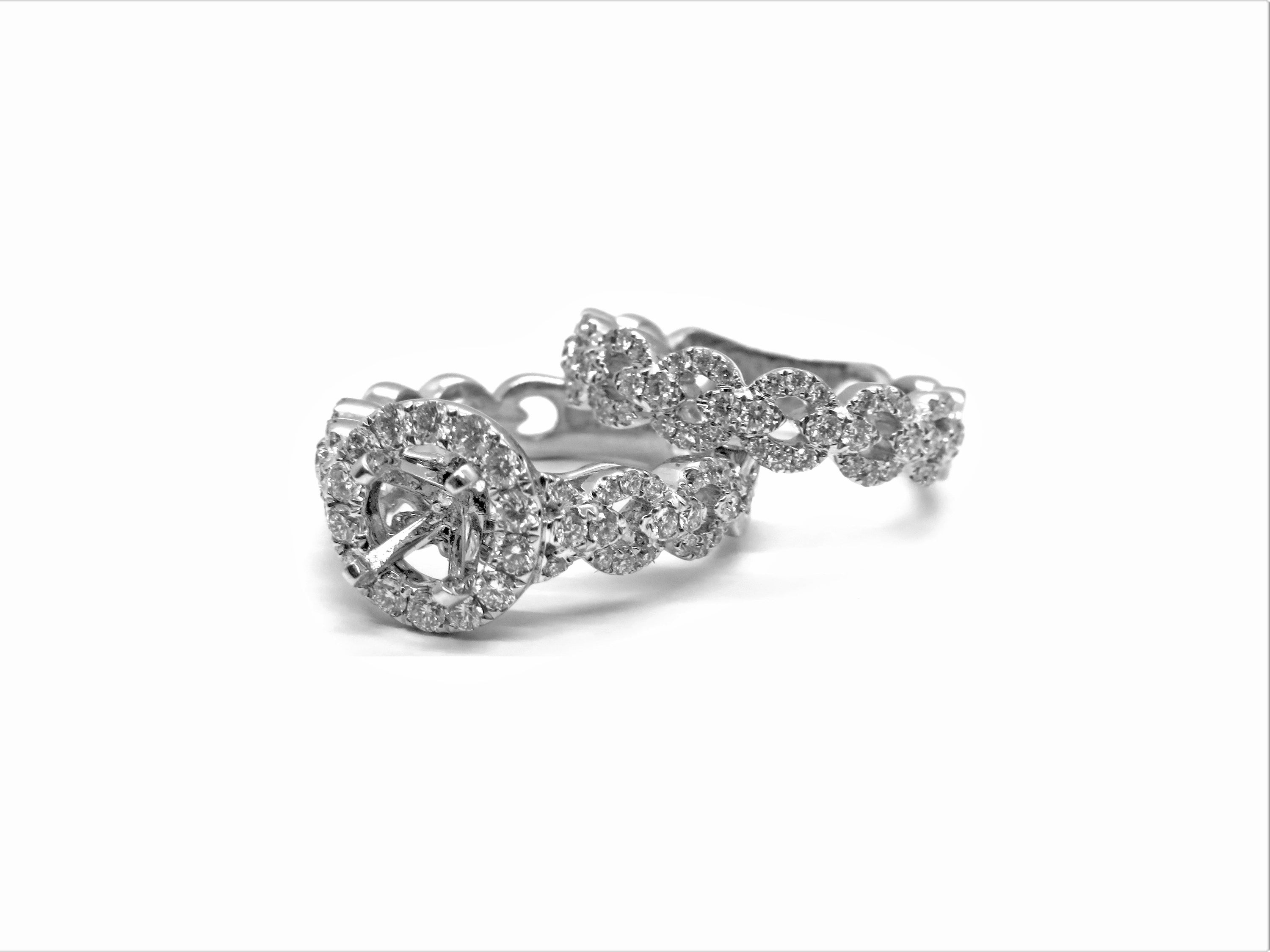18K White Gold Diamond Chain Link Halo Engagement Ring Mount