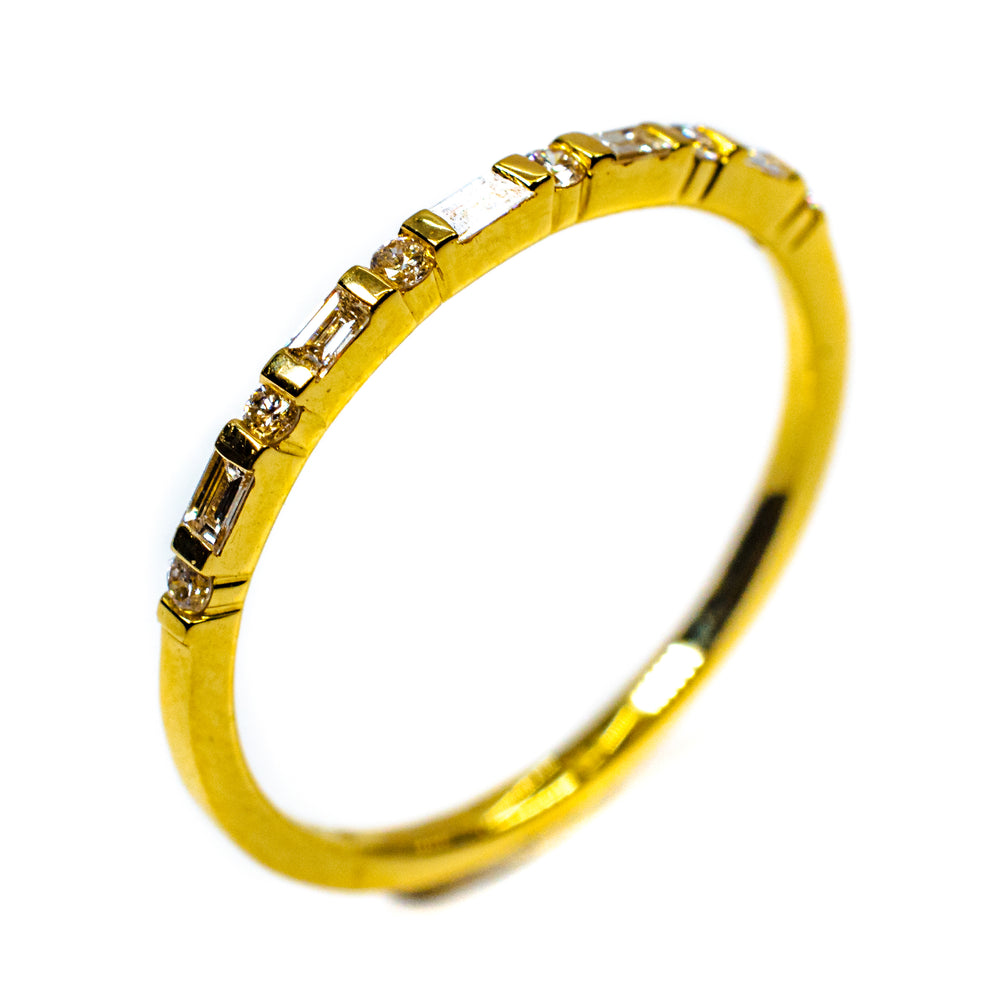 14K Yellow Gold Baguette & Round Diamond Stackable Band