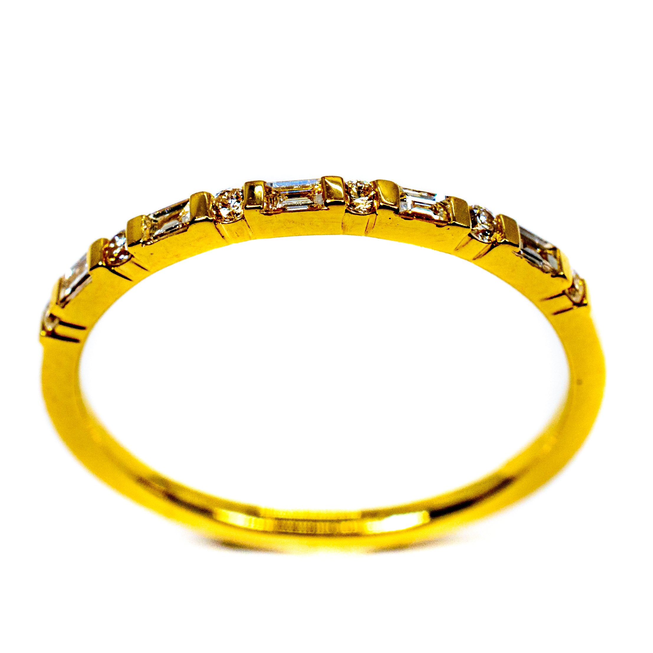 14K Yellow Gold Baguette & Round Diamond Stackable Band