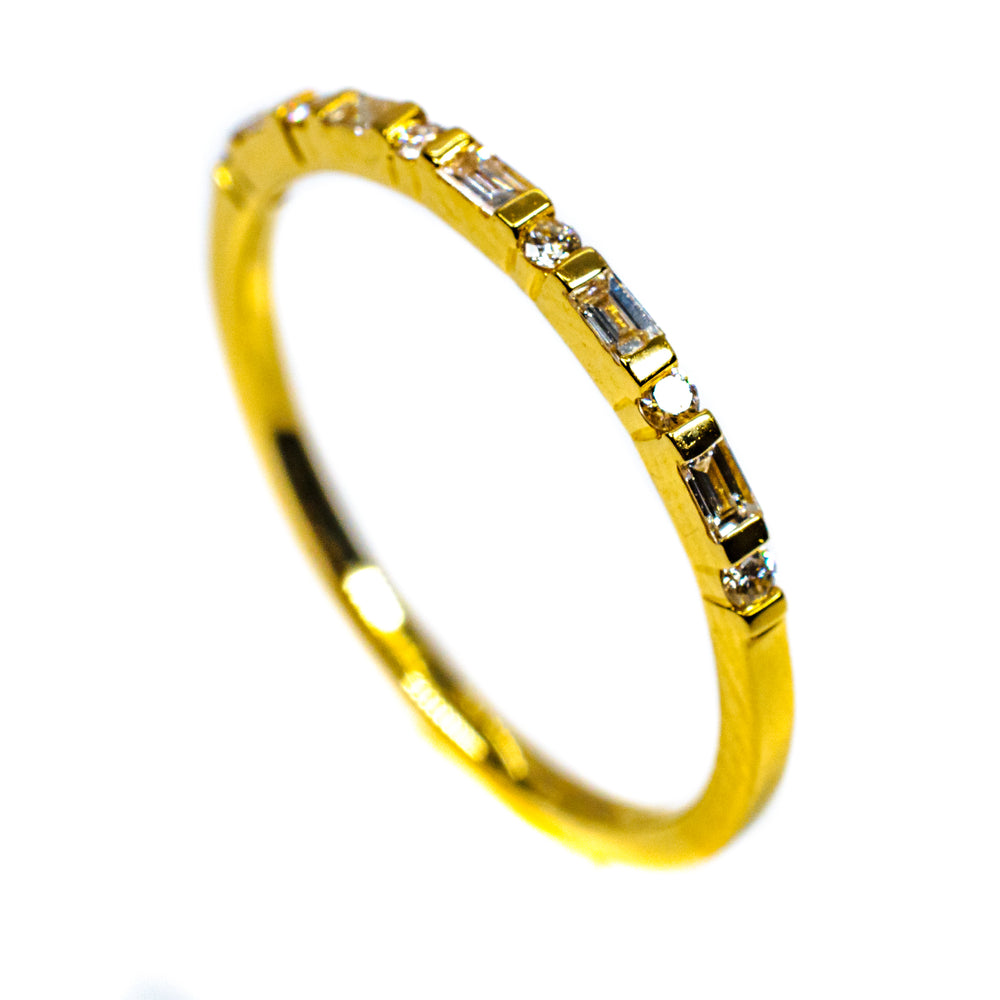 14K Yellow Gold Baguette & Round Diamond Stackable Band