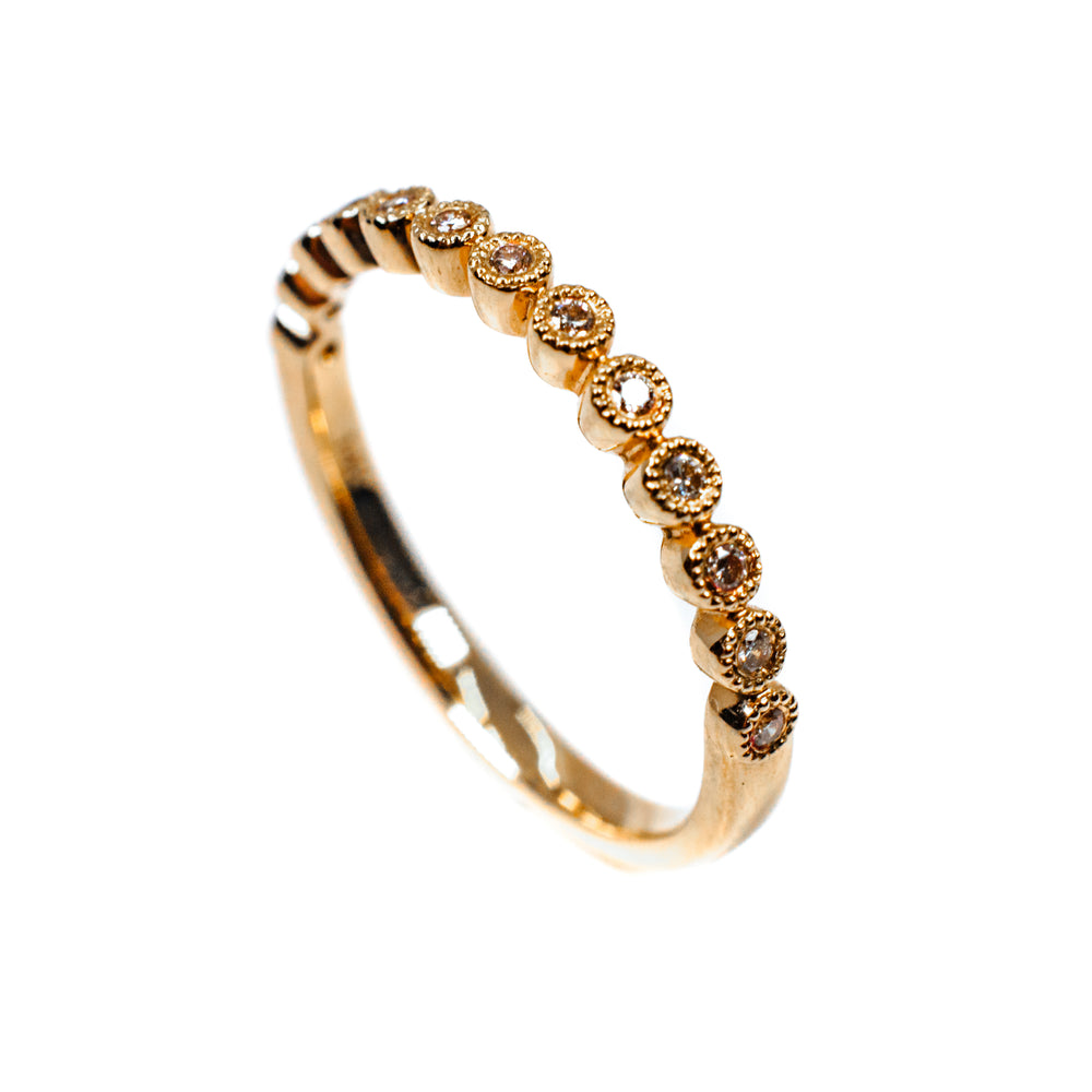 14K Rose Gold Vintage-Style Diamond Milgrain Band