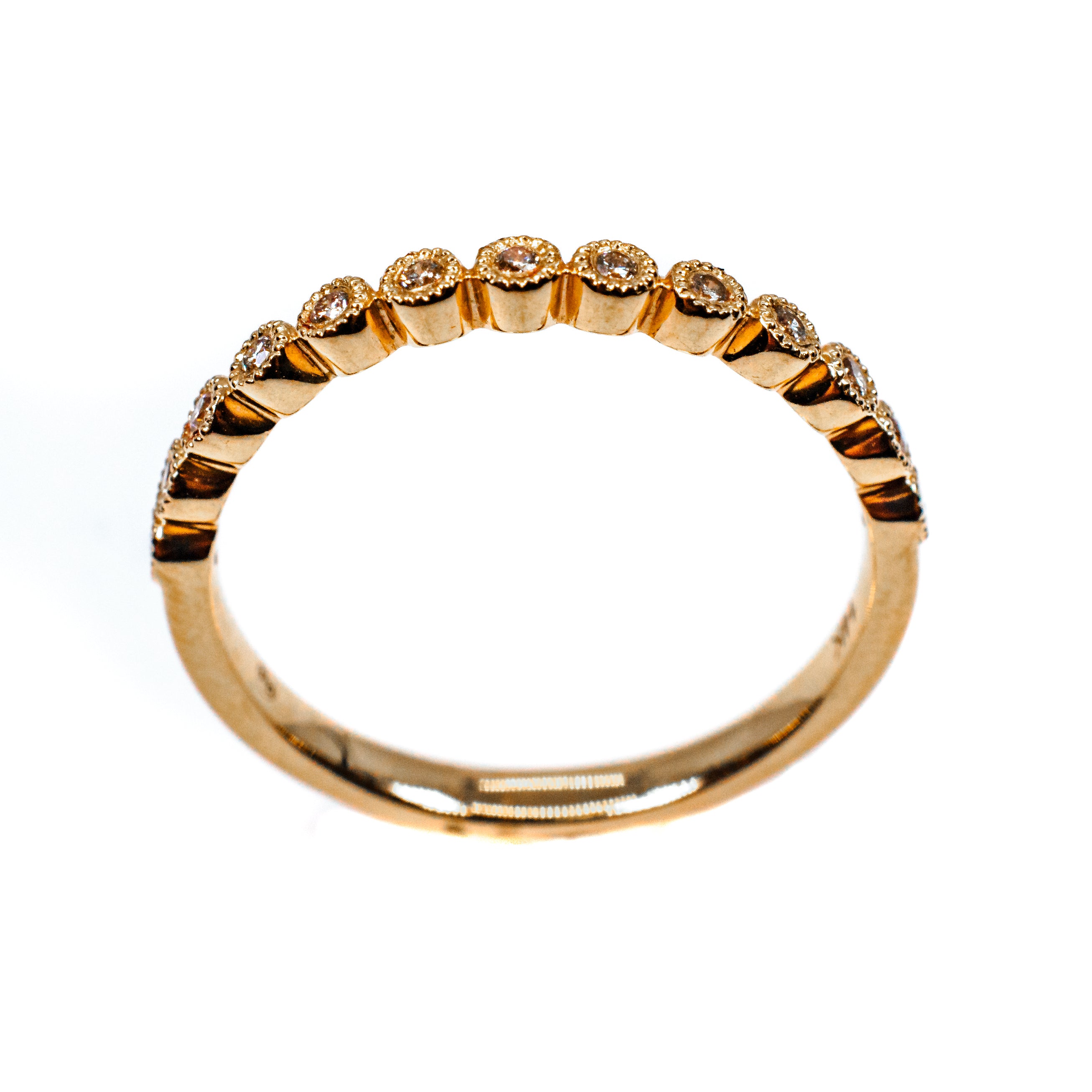 14K Rose Gold Vintage-Style Diamond Milgrain Band