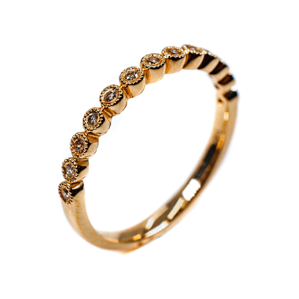 14K Rose Gold Vintage-Style Diamond Milgrain Band