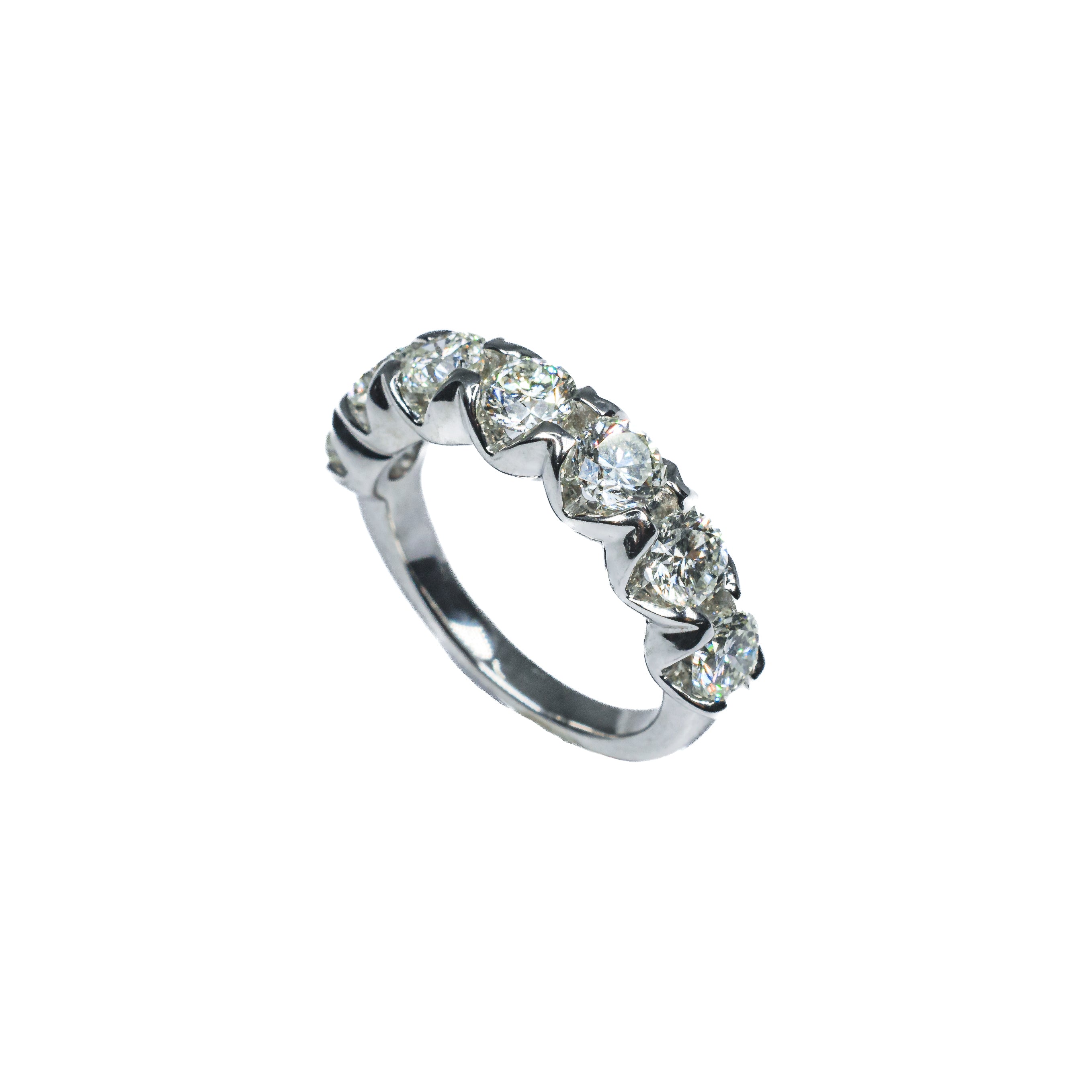 18K White Gold Seven-Stone Diamond Wedding Band – 2.16 Carat