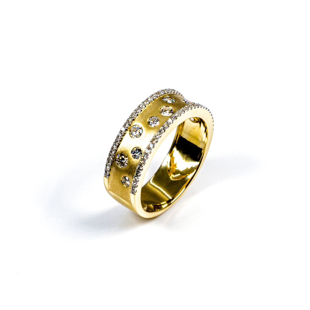 14K Yellow Gold Matte Finish Diamond Band Ring