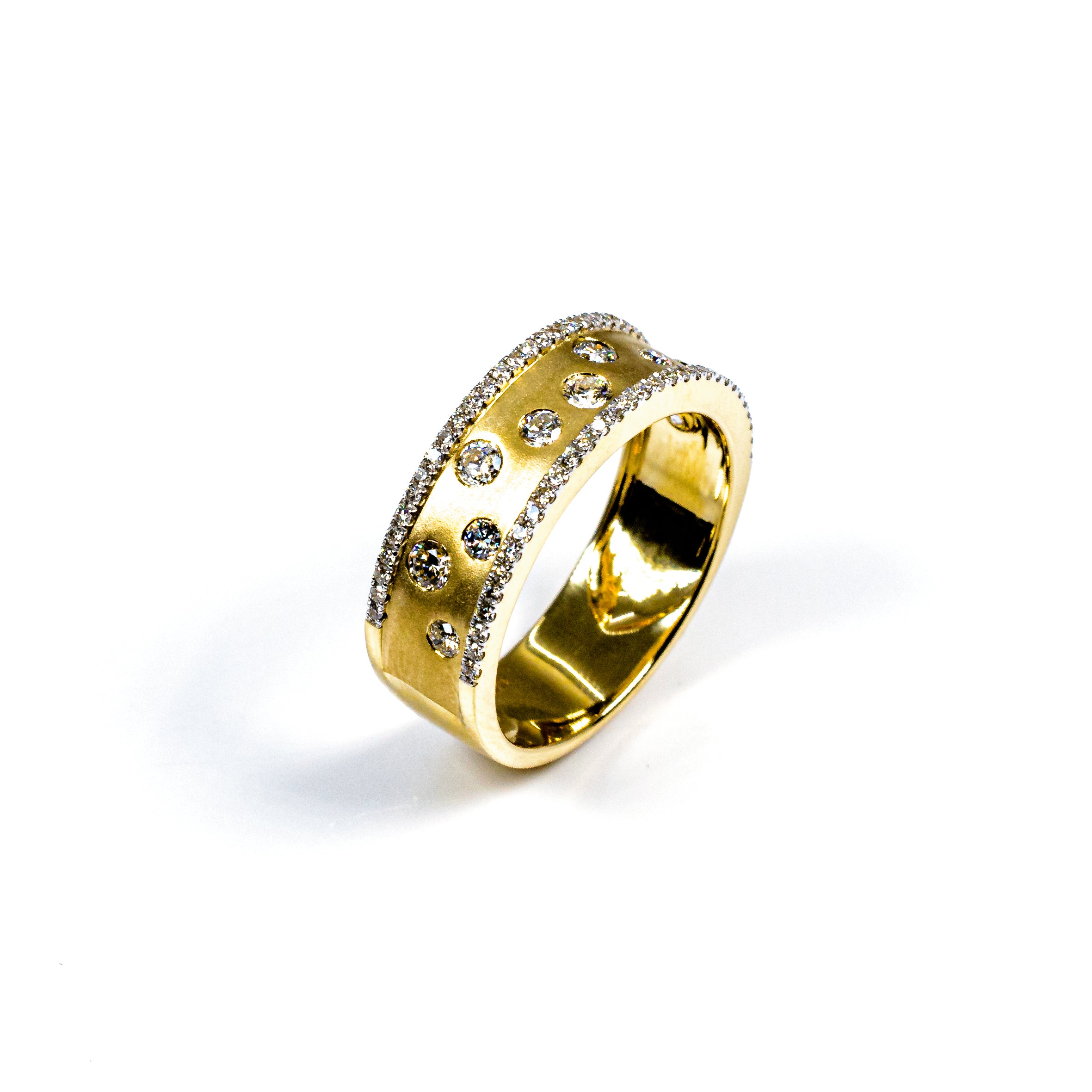 14K Yellow Gold Matte Finish Diamond Band Ring