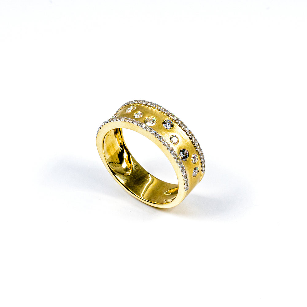14K Yellow Gold Matte Finish Diamond Band Ring