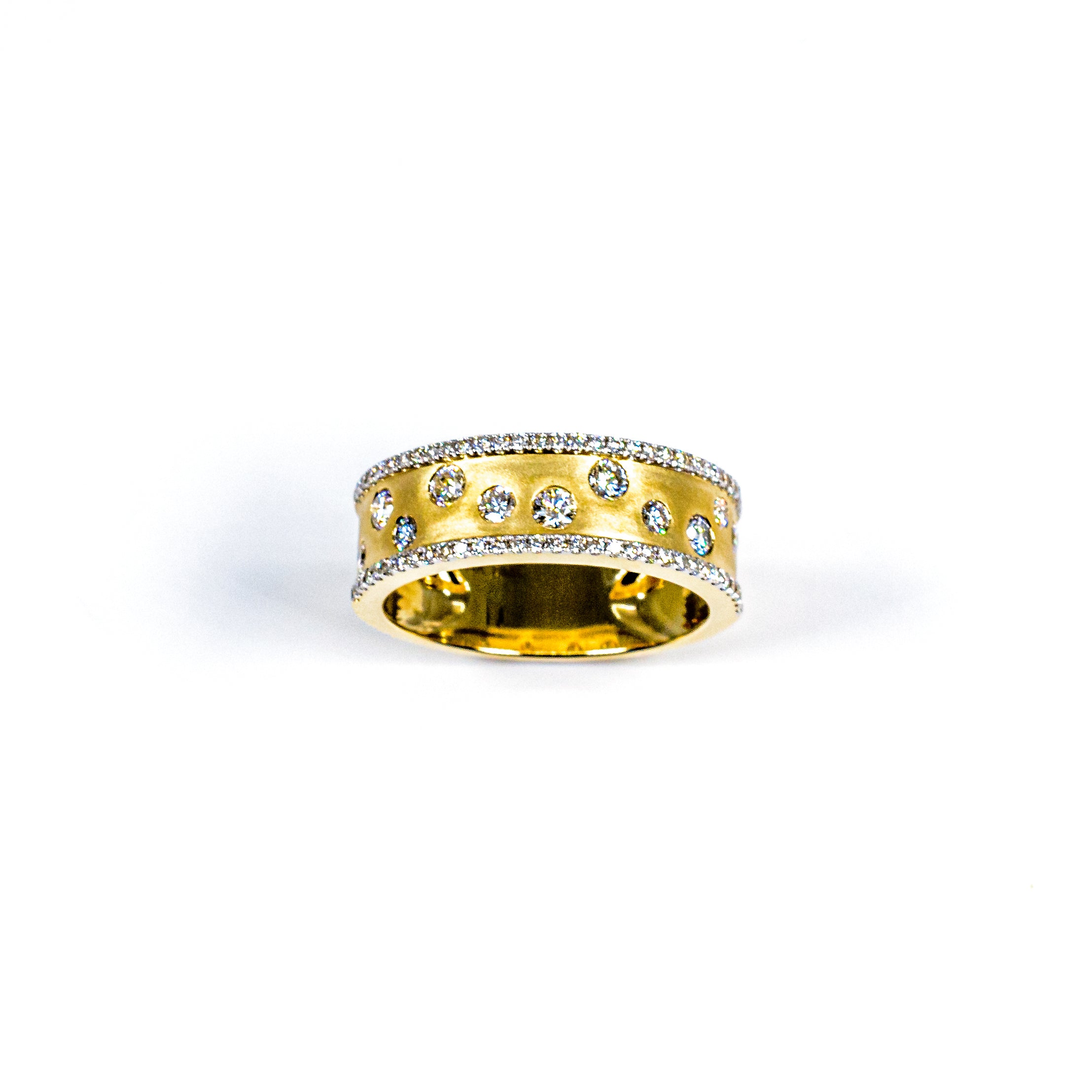 14K Yellow Gold Matte Finish Diamond Band Ring