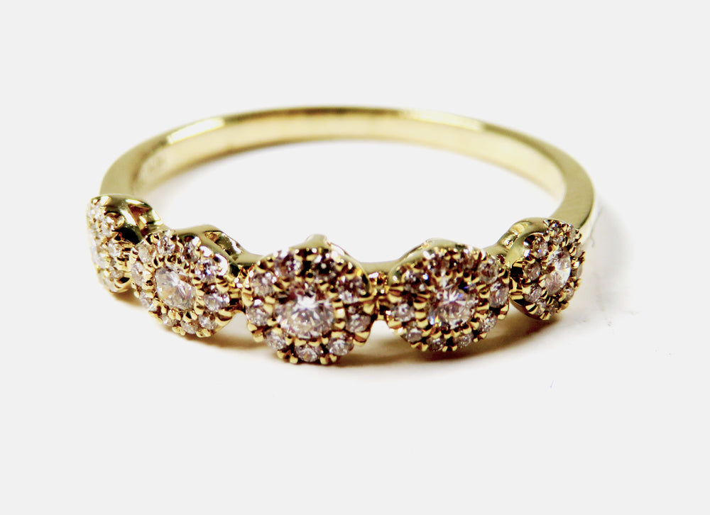 14K Yellow Gold Five-Station Diamond Cluster Ring