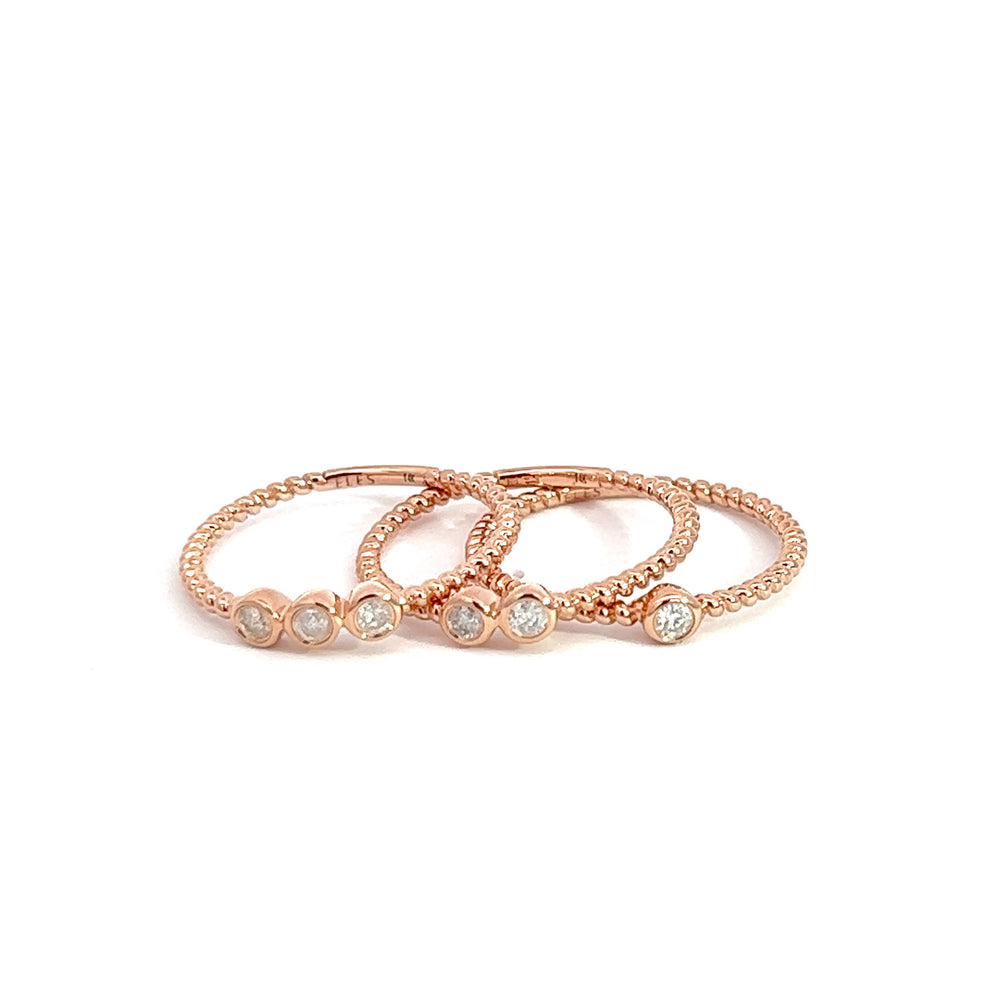 14K Rose Gold Three-Piece Diamond Stacking Ring Set