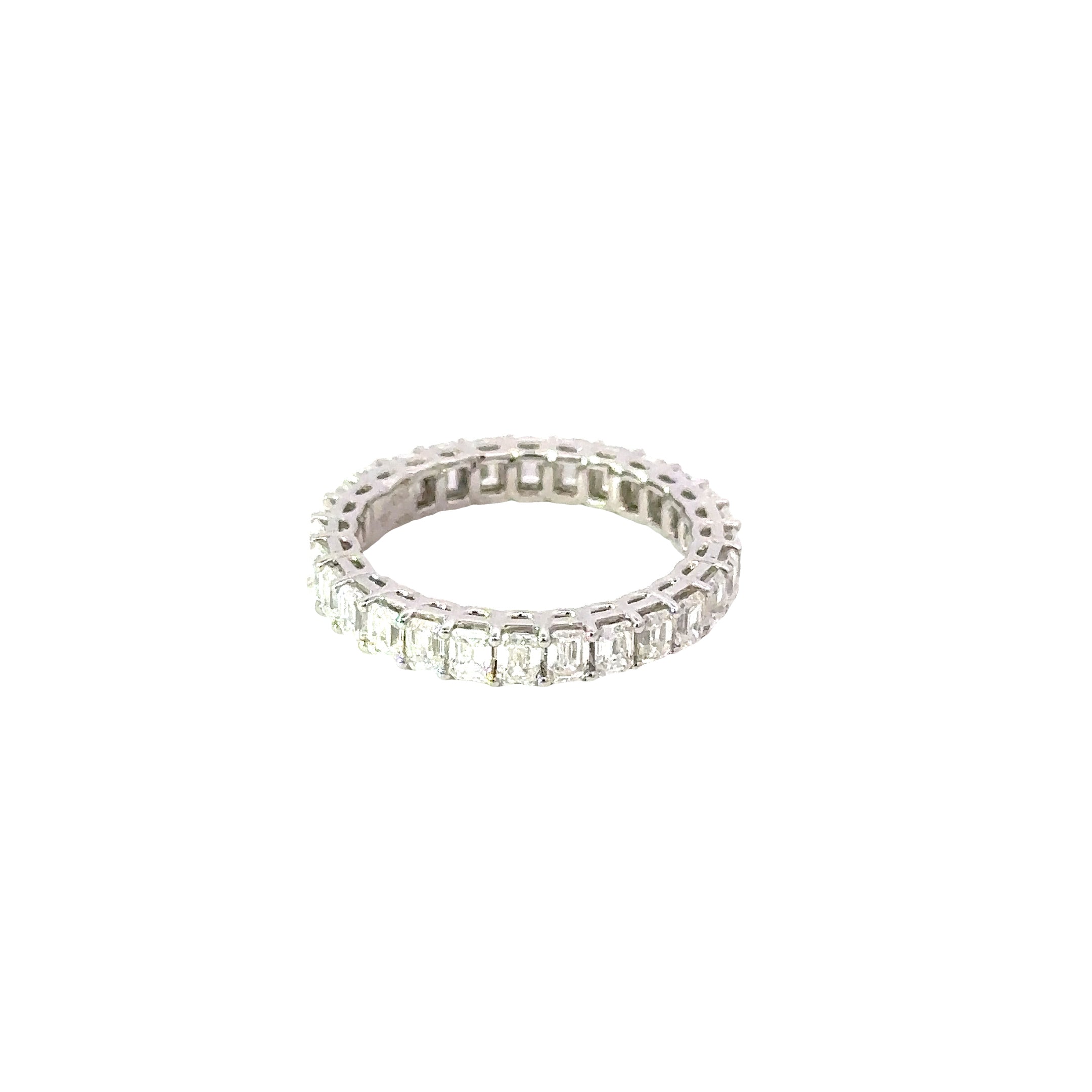18K White Gold Emerald Cut Diamond Eternity Band Ring 2.58 Carat Total