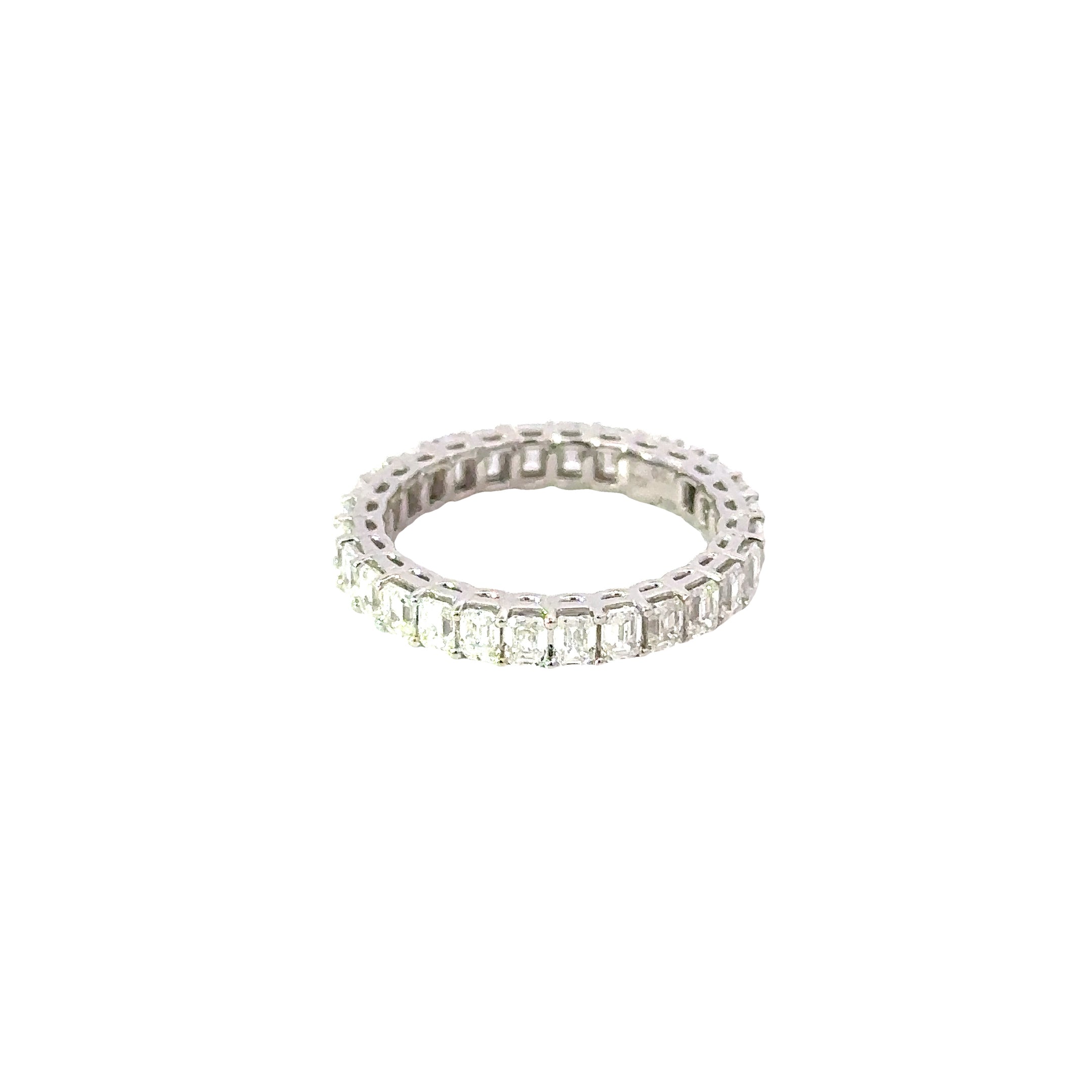 18K White Gold Emerald Cut Diamond Eternity Band Ring 2.58 Carat Total