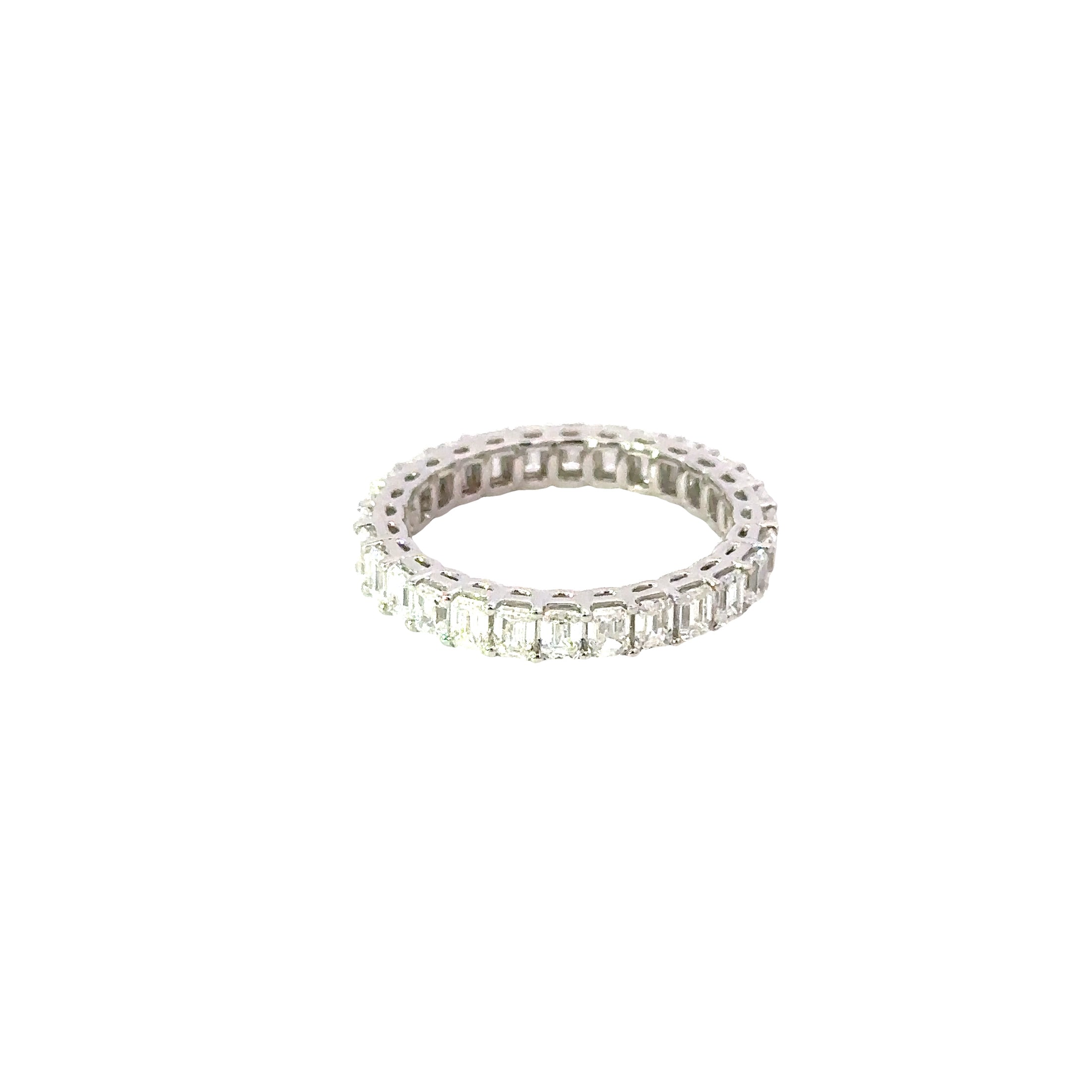 18K White Gold Emerald Cut Diamond Eternity Band Ring 2.58 Carat Total