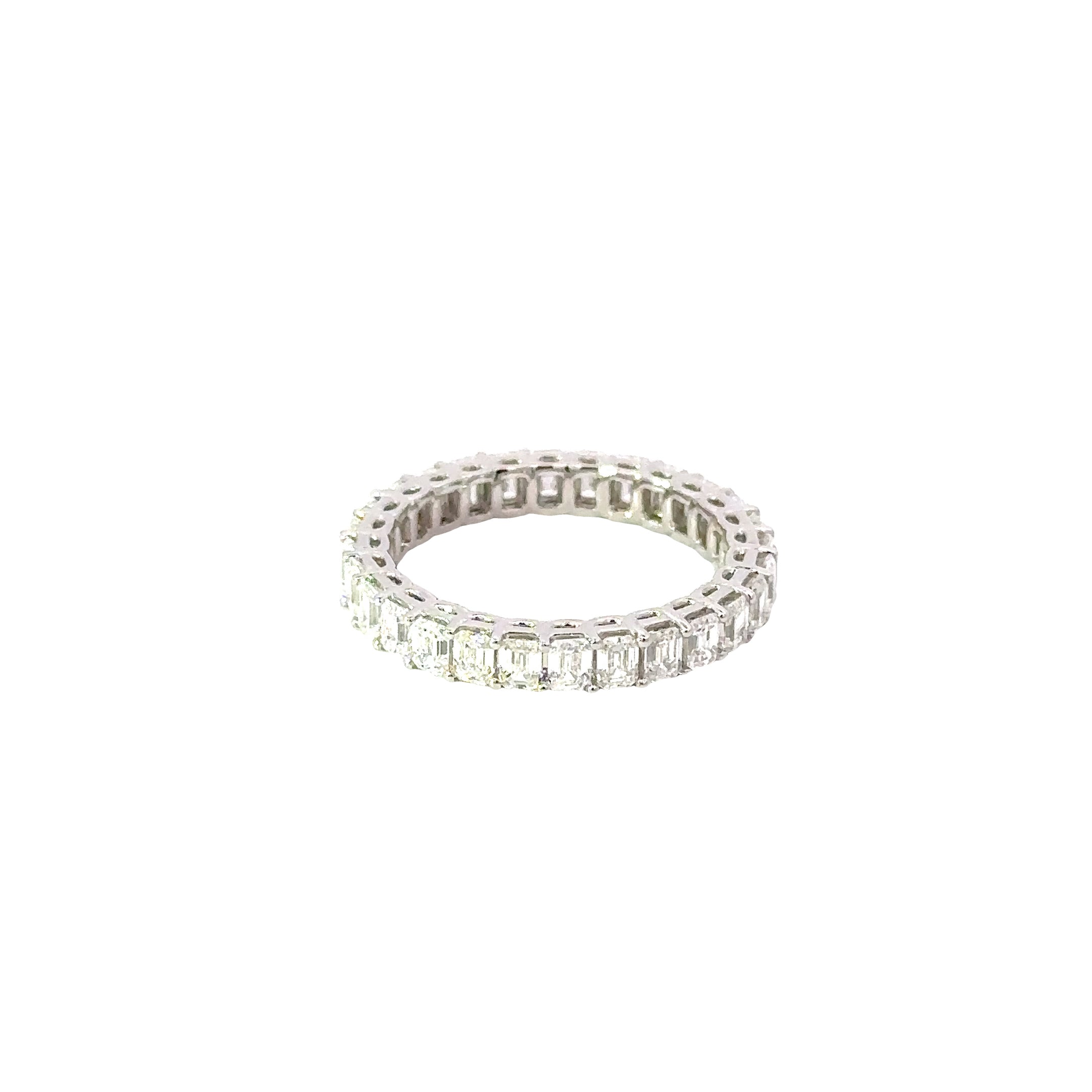 18K White Gold Emerald Cut Diamond Eternity Band Ring 2.58 Carat Total
